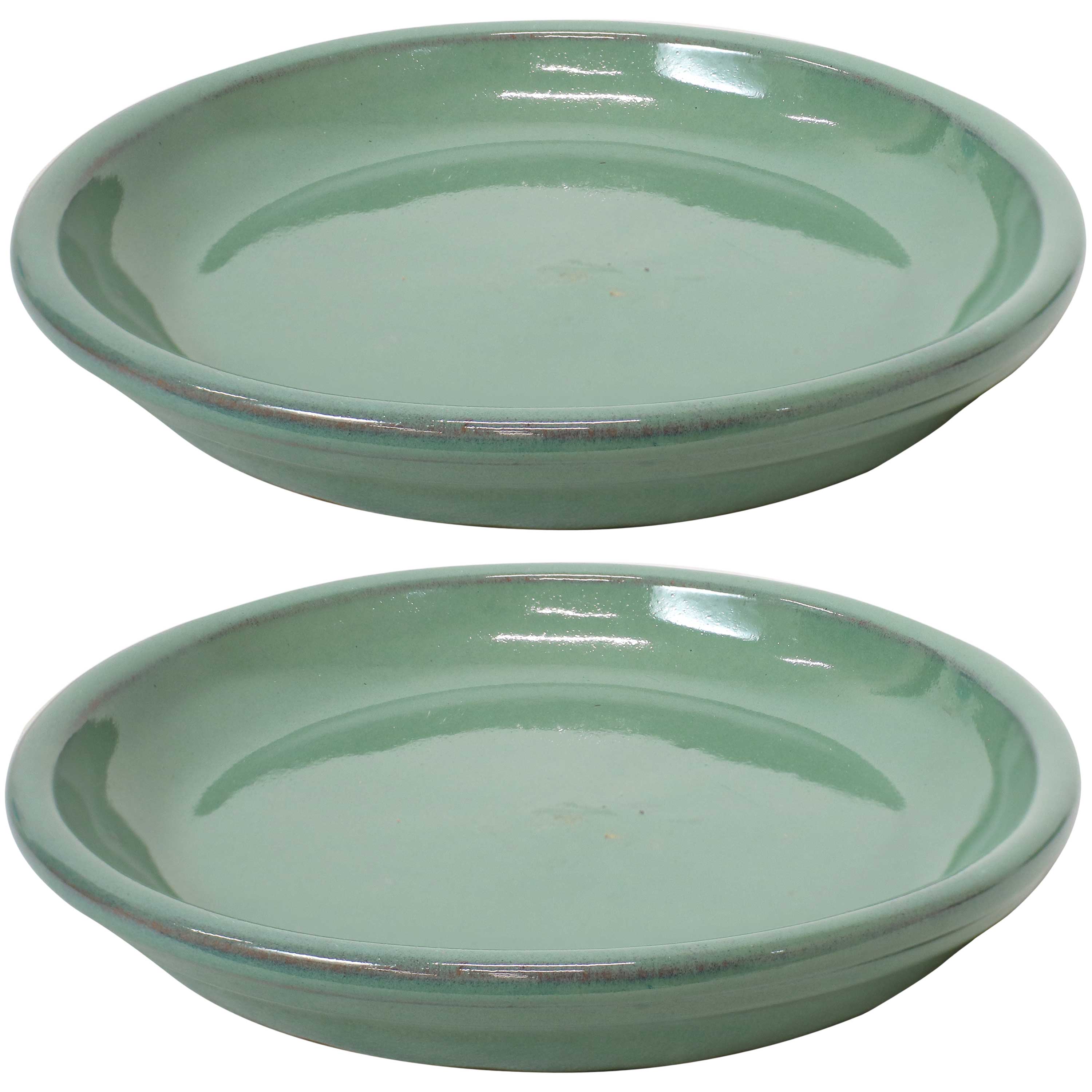 Sunnydaze Decor AP-336 2 -Pack 7-Inches Seafoam Ceramic Plant Saucer