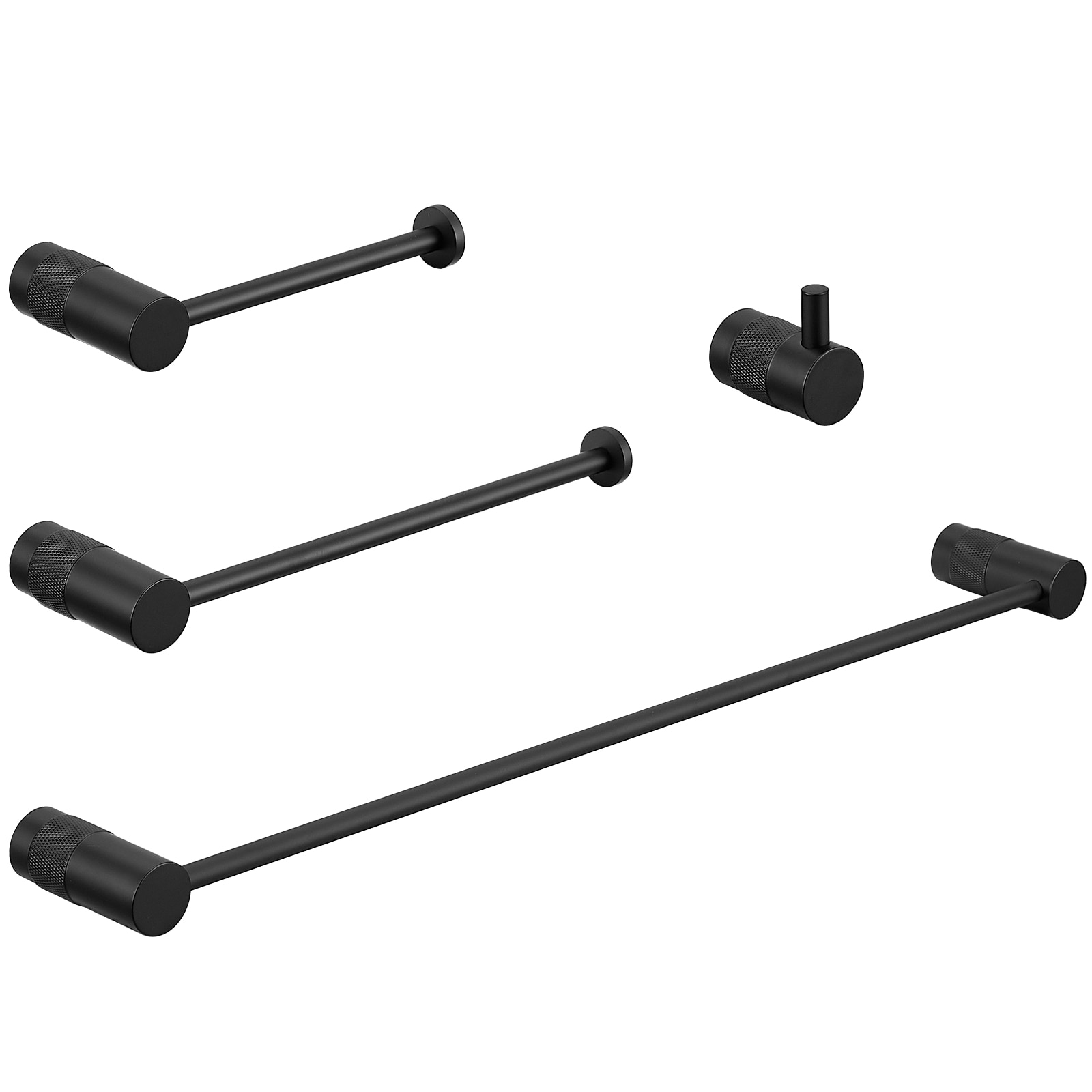 BWE A-91056-B 4 -Piece Abyssal Hush Matte Black Decorative Bathroom Hardware Set Towel Bar, Toilet Paper Holder, ,Robe Hook Included