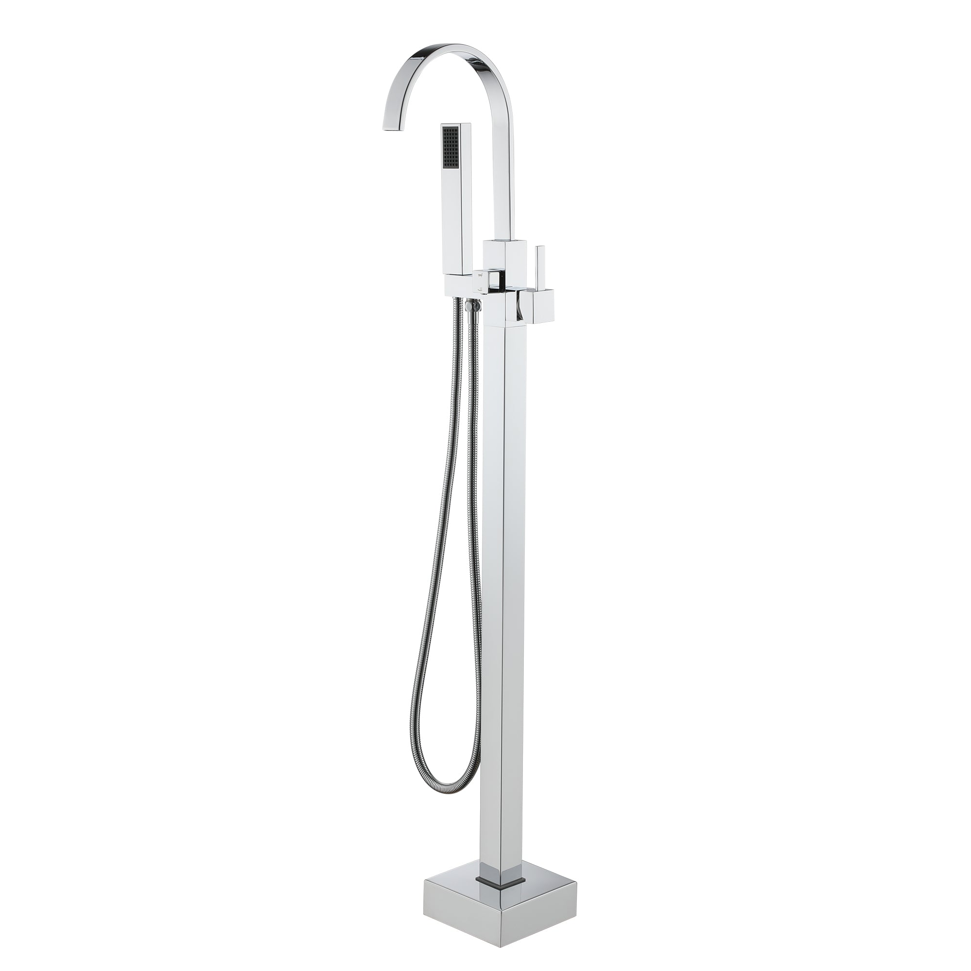 Boyel Living BL15CP Modern Single-Handle Freestanding Tub Faucet with Handheld Shower Water Supply Hoses and Hardware in Polished Chrome