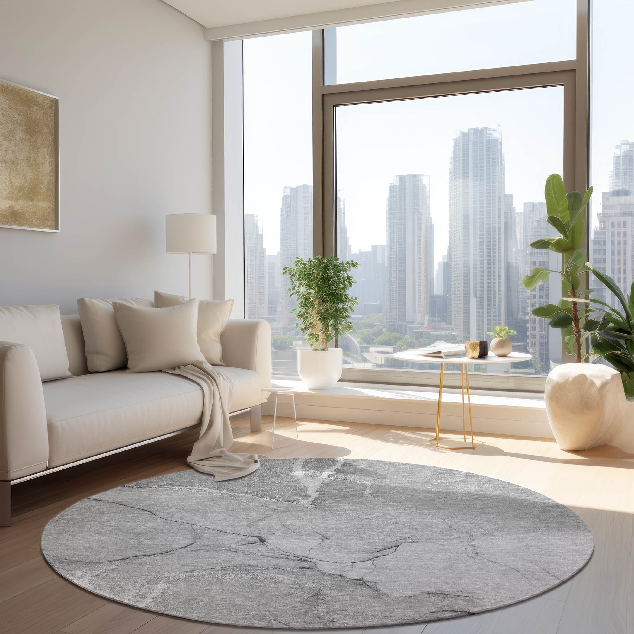 Addison Rugs ACN510GY8RO Chantille ACN510GY 8 x 8 (ft) Polyester Gray Round Indoor/Outdoor Abstract Machine washable Area rug