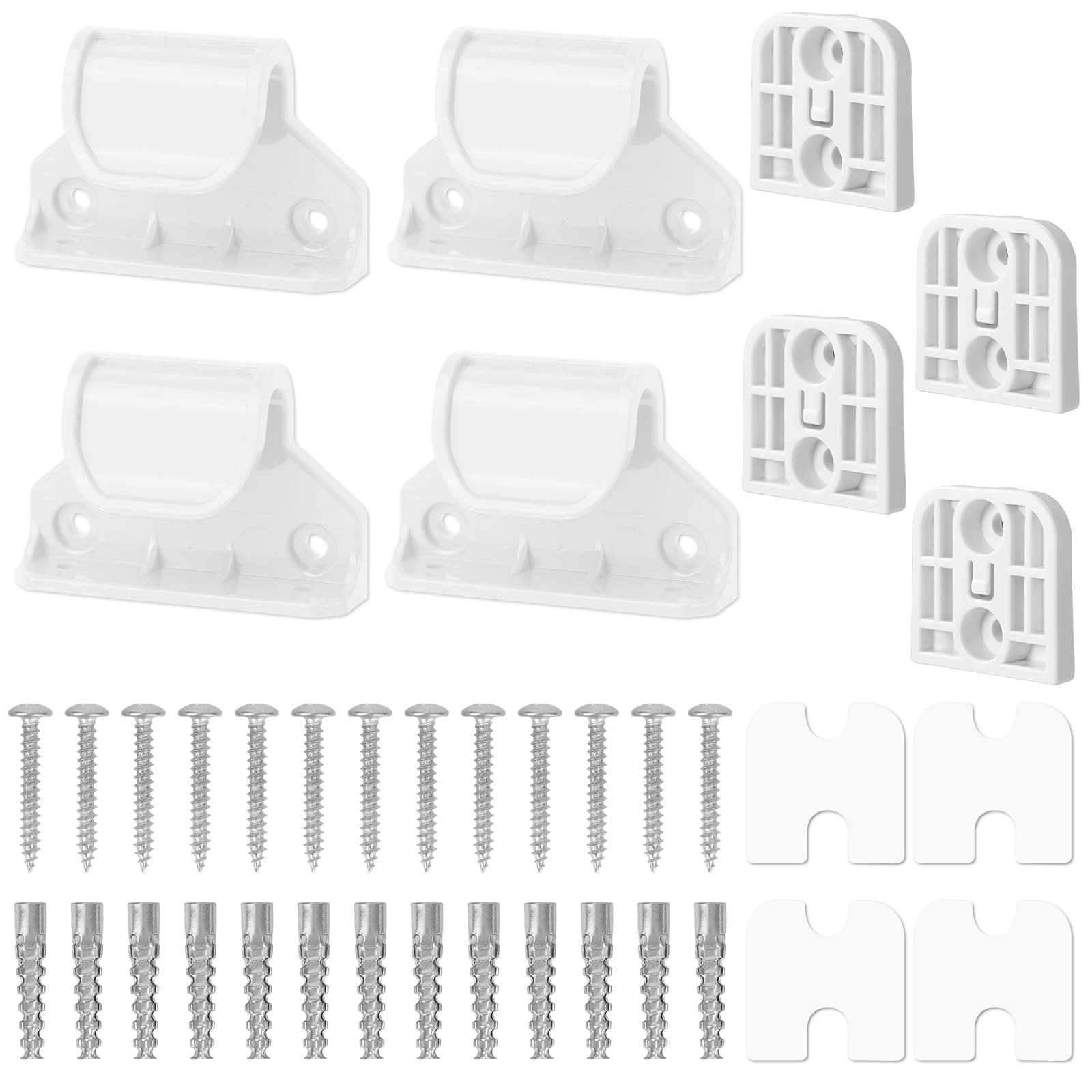 Vrbgify  2 Set Retractable Baby Safety Gate Replacement Kit White Stair Gate Hardware Extension Set Includes 4 Hook Latches 4 Brackets 26 Screws