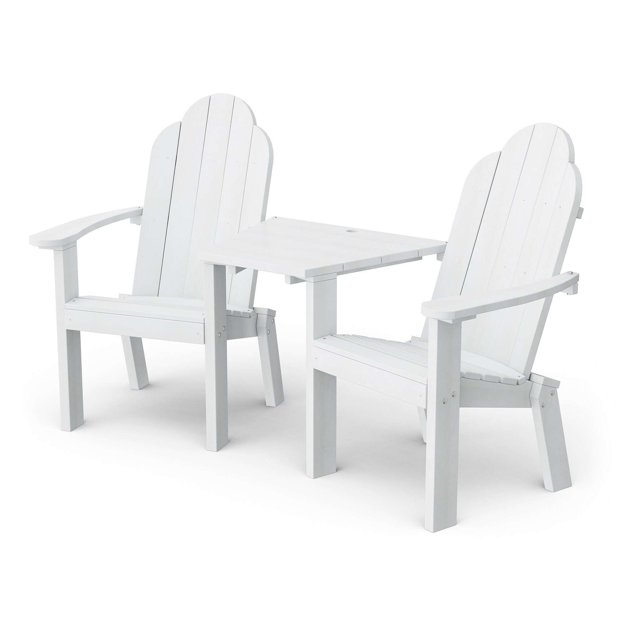 Wildridge LCC-229-BW Classic Tete-A-Tete Set of 2 White HDPE Frame Stationary Adirondack Chair with Slat Seat