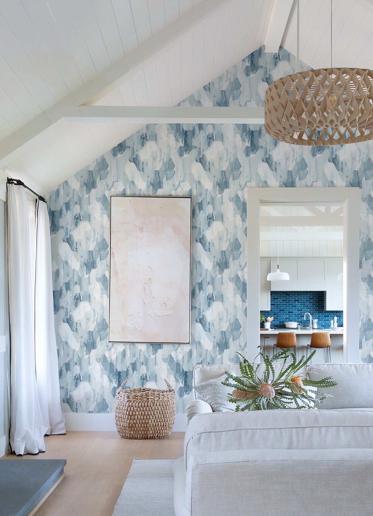 Mahi Blue and White Abstract 3D Non-Woven Wallpaper