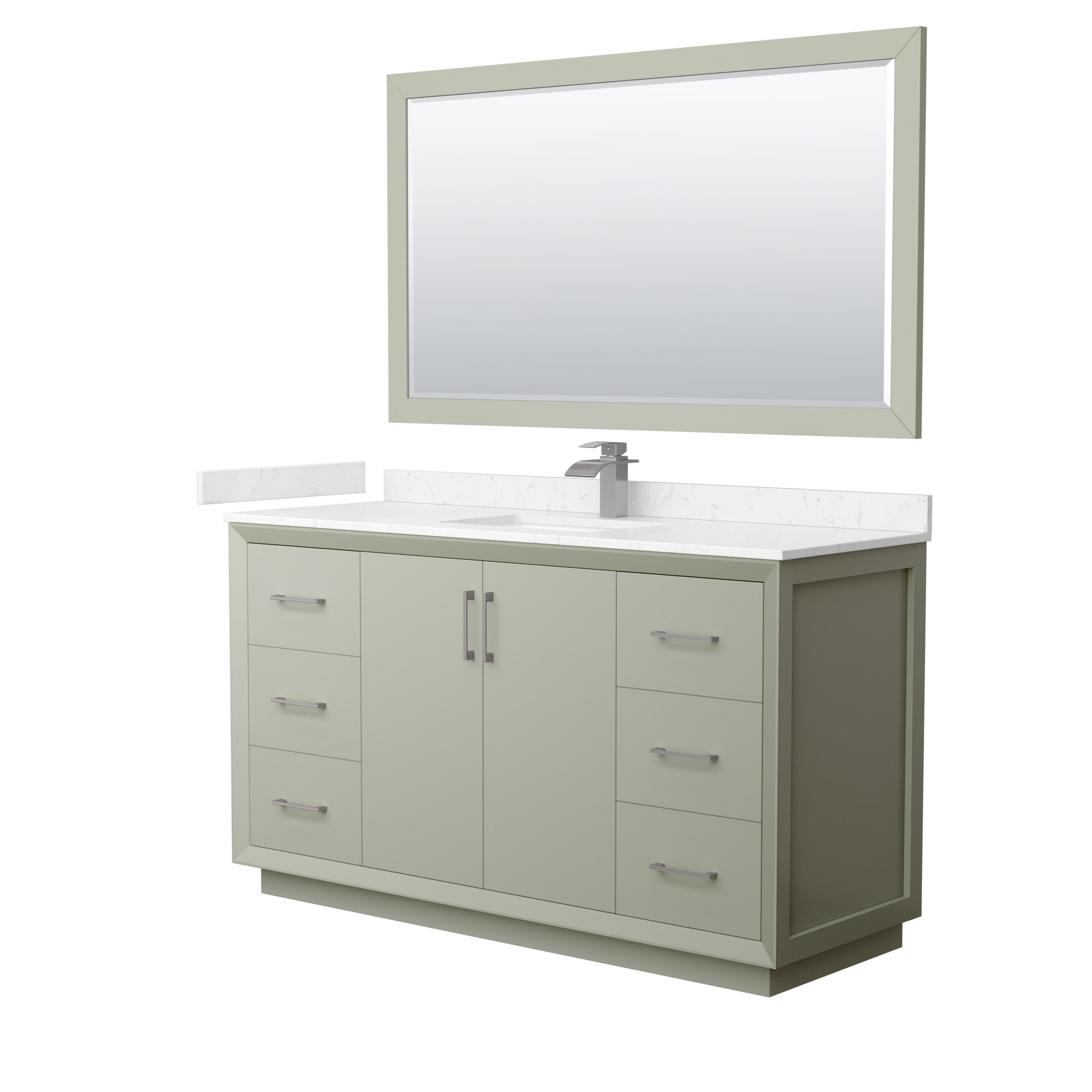 Wyndham Collection WCF414160SLGC2UNSM58 Strada 60-in Light Green with Brushed Nickel Trim Undermount Single Sink Bathroom Vanity with Carrara Cultured Marble Top (Mirror Included)