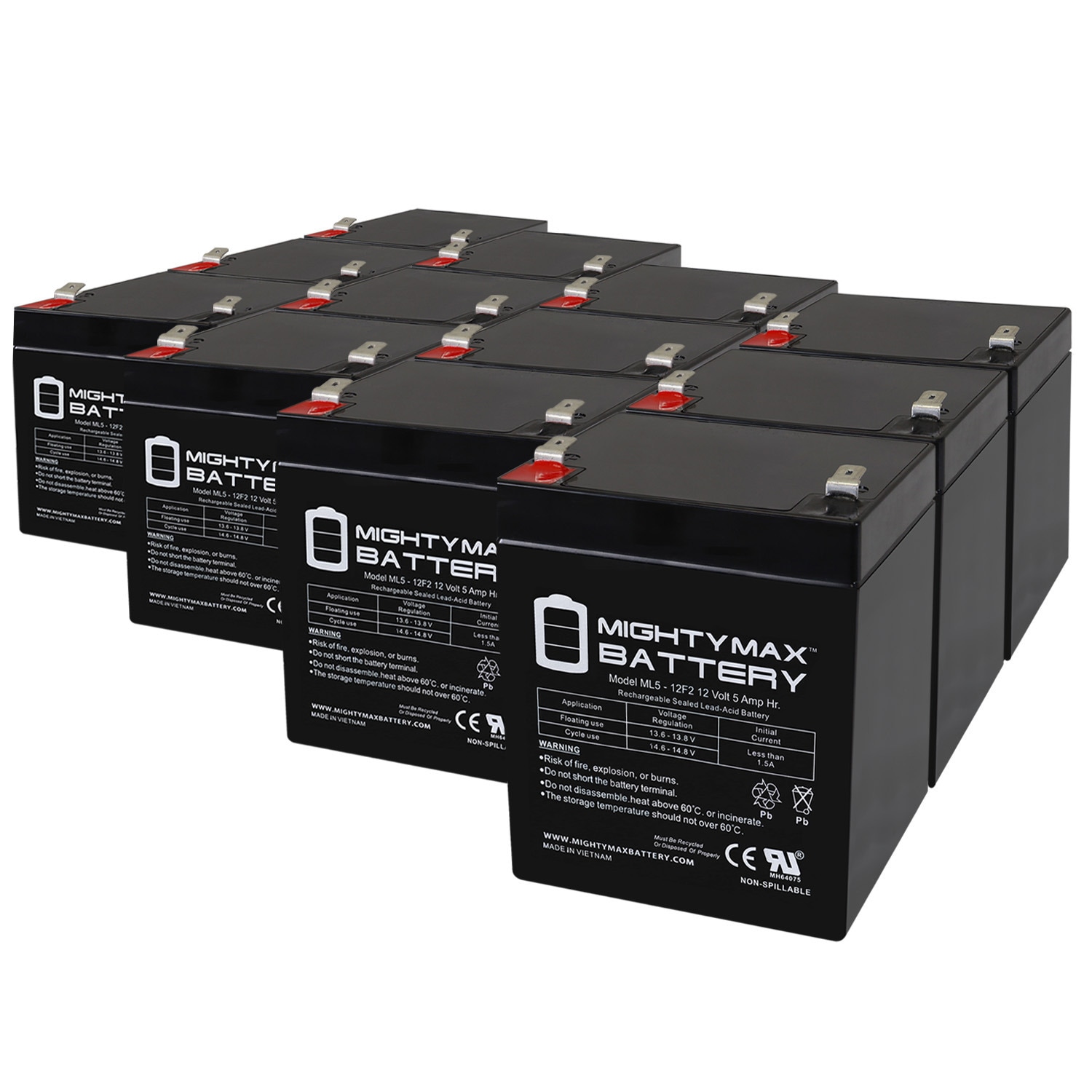 Mighty Max Battery MAX3981127 12V 5Ah F2 for APC SMX2200RMLV2U1 Rechargeable Sealed lead acid 1250 Backup power Batteries 12 -Pack