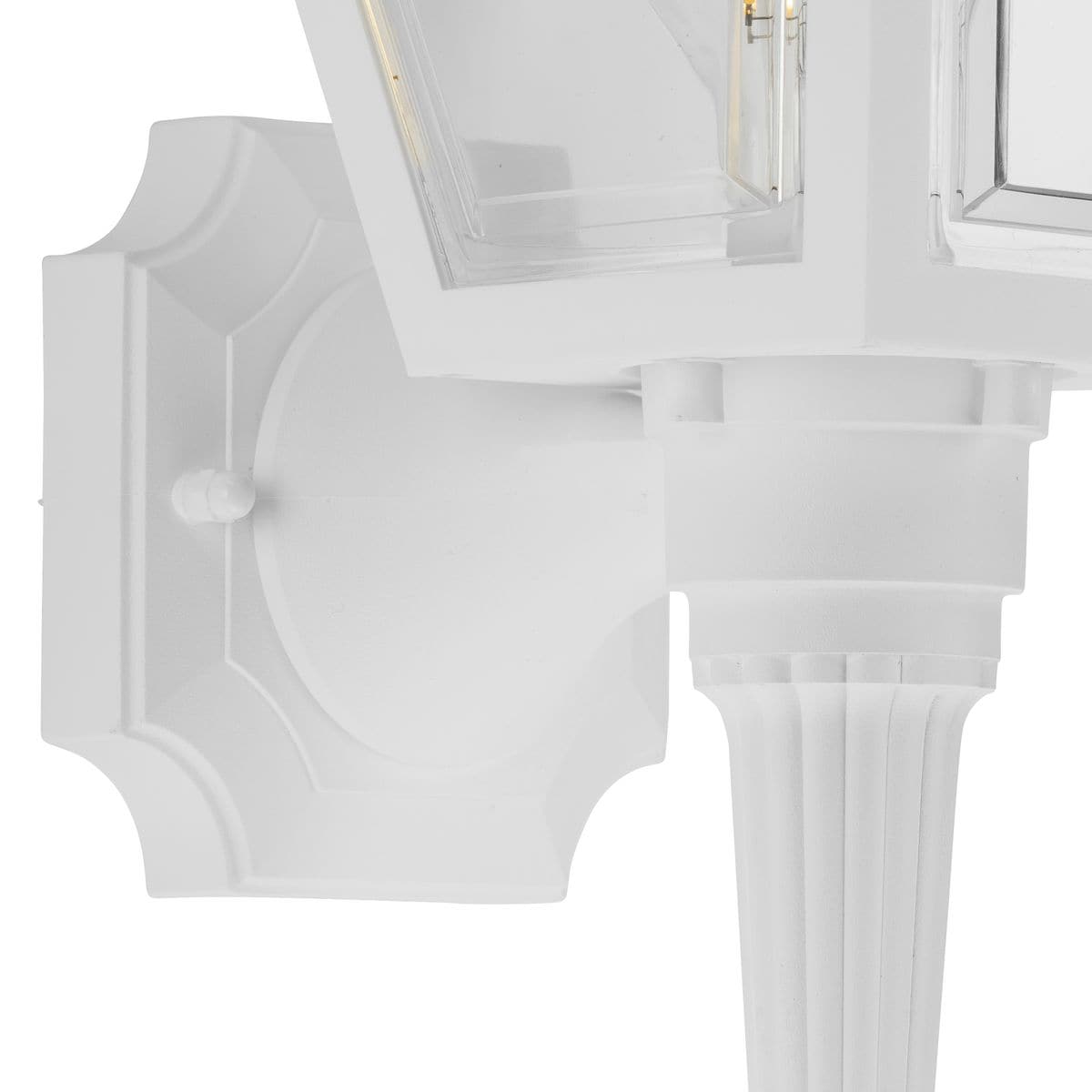 White Ribbed Mansard Roof Outdoor Wall Lantern with Clear Acrylic Panels