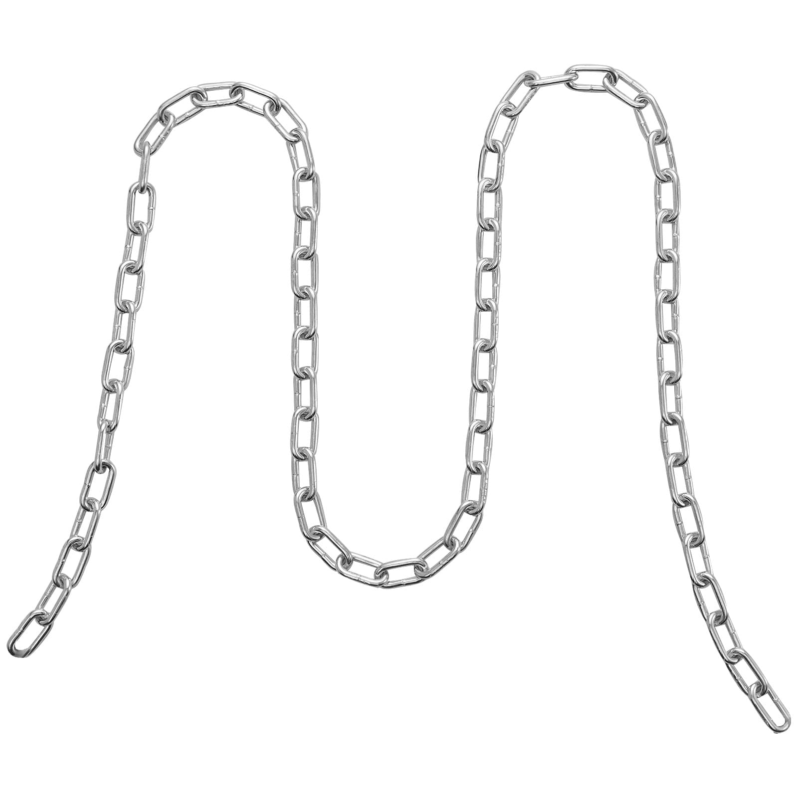 SVOPES 3/16inch x 100ft Proof Coil Chain. 1100 lbs Safe Working Load. Zinc Plated. Galvanized Carbon Steel. Towing. Hanging. Camping. Pet Towing. Two Quick Links #SVOPESGLDXLT504669V0