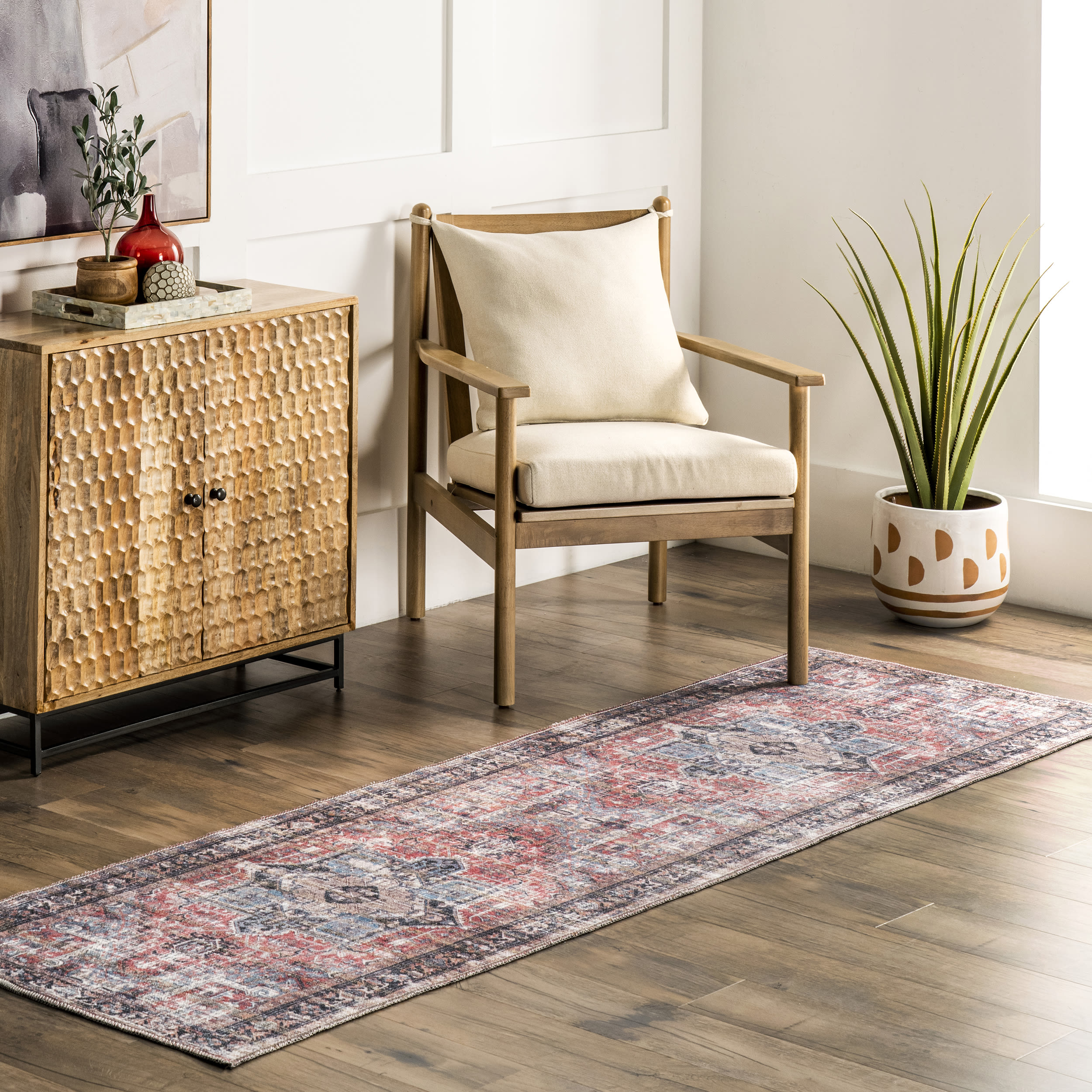 nuLOOM KFAE04A-2808 Aerin 2 x 8 (ft) Loomed Polyester Rust Rectangular Indoor Medallion Vintage Machine washable Runner rug