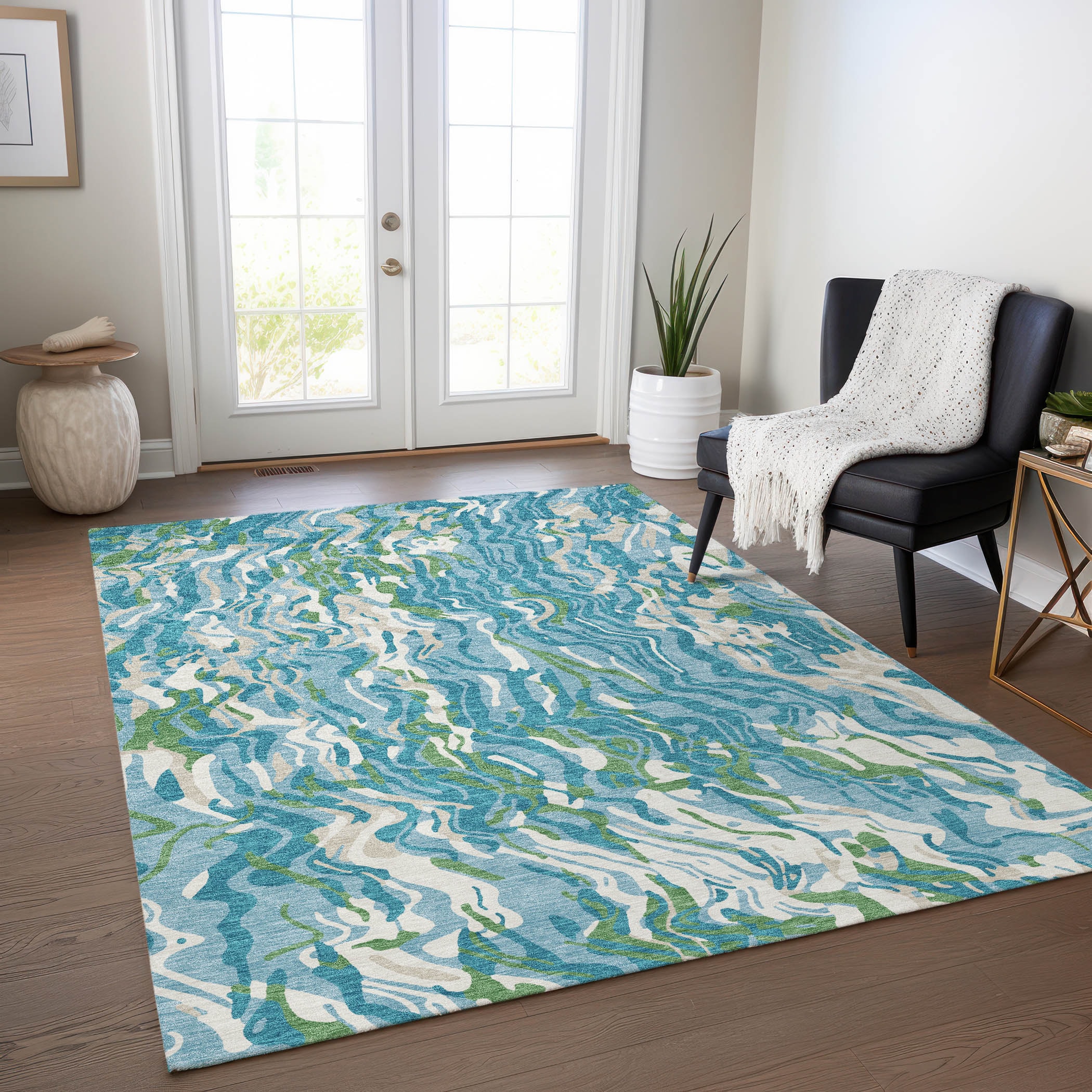 Addison Rugs ACN1038TE30X46 Chantille ACN1038TE 2 x 3 (ft) Polyester Teal Rectangular Indoor/Outdoor Geometric Machine washable Area rug
