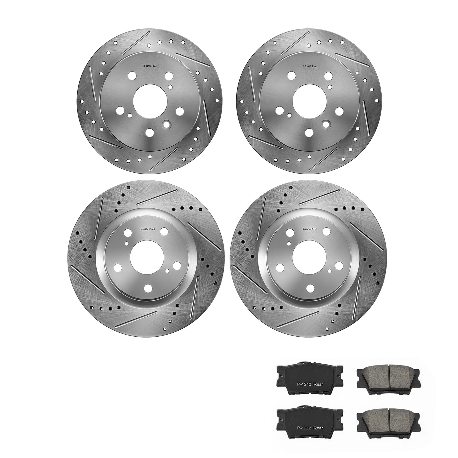 VEVOR Front and Rear Brake Kit Ceramic Brake Pads and Drilled Slotted Rotors Compatible with 2012-2017 Toyota Camry 2013-2018 Toyota Avalon 2013-2018 Lexus ES 350 2013-2018 Lexus ES 300h