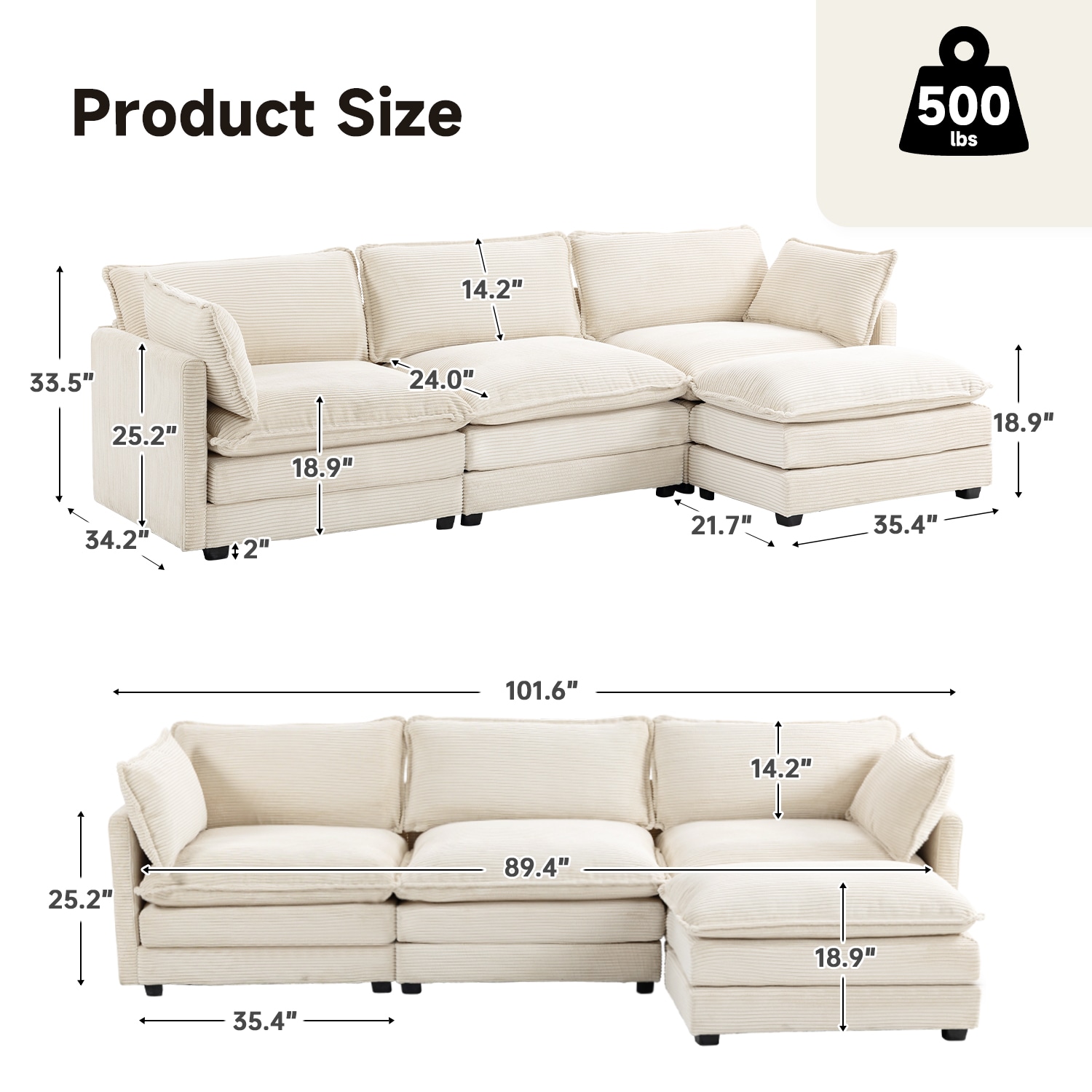 JEAREY JE-XNELD-3-BE Sofas-Loveseats - View #3