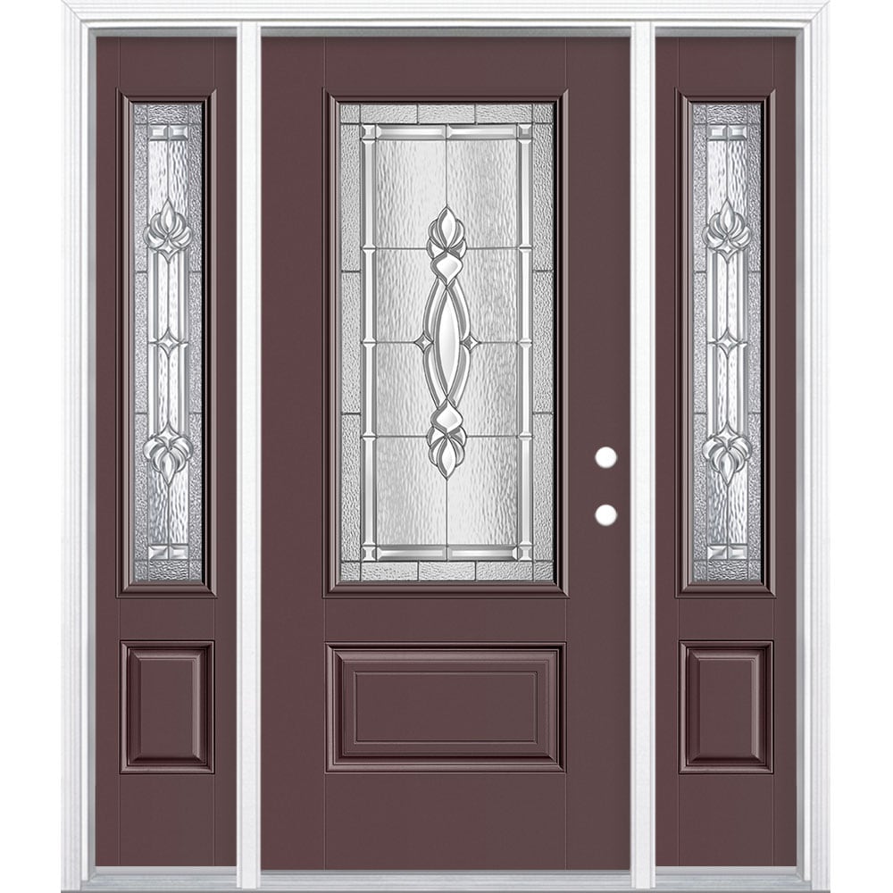 Masonite 3421925 Panama 60-in x 80-in x 4-9/16-in Fiberglass 3/4 lite Left-hand inswing Currant Painted Prehung Single door with sidelights Front Door with Brickmould Insulating core Decorative glass