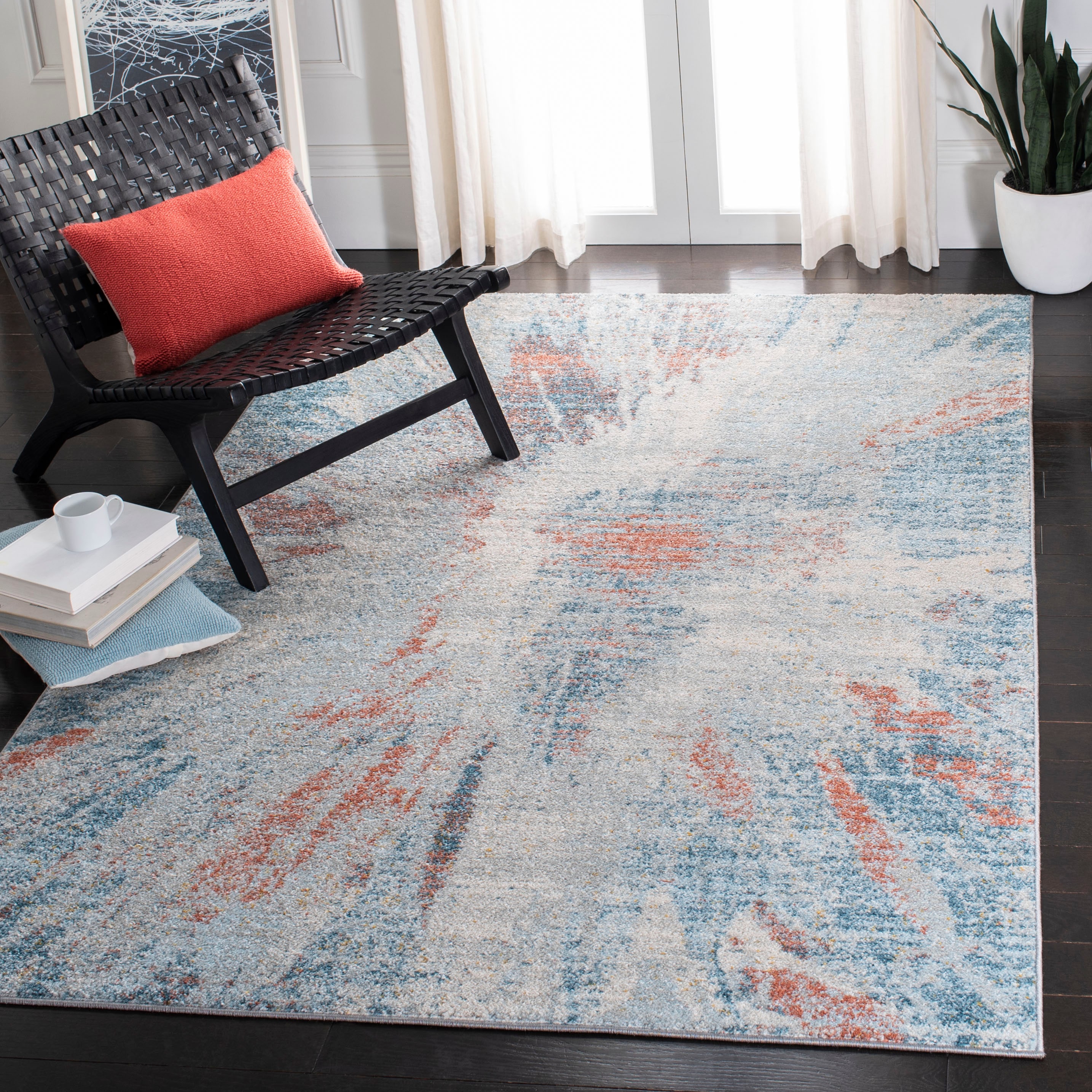 Safavieh TUL228M-4 Tulum Avdotja 4 x 6 (ft) Loomed Polypropylene Blue/Pink Rectangular Indoor Distressed/Overdyed Bohemian/Eclectic Area rug