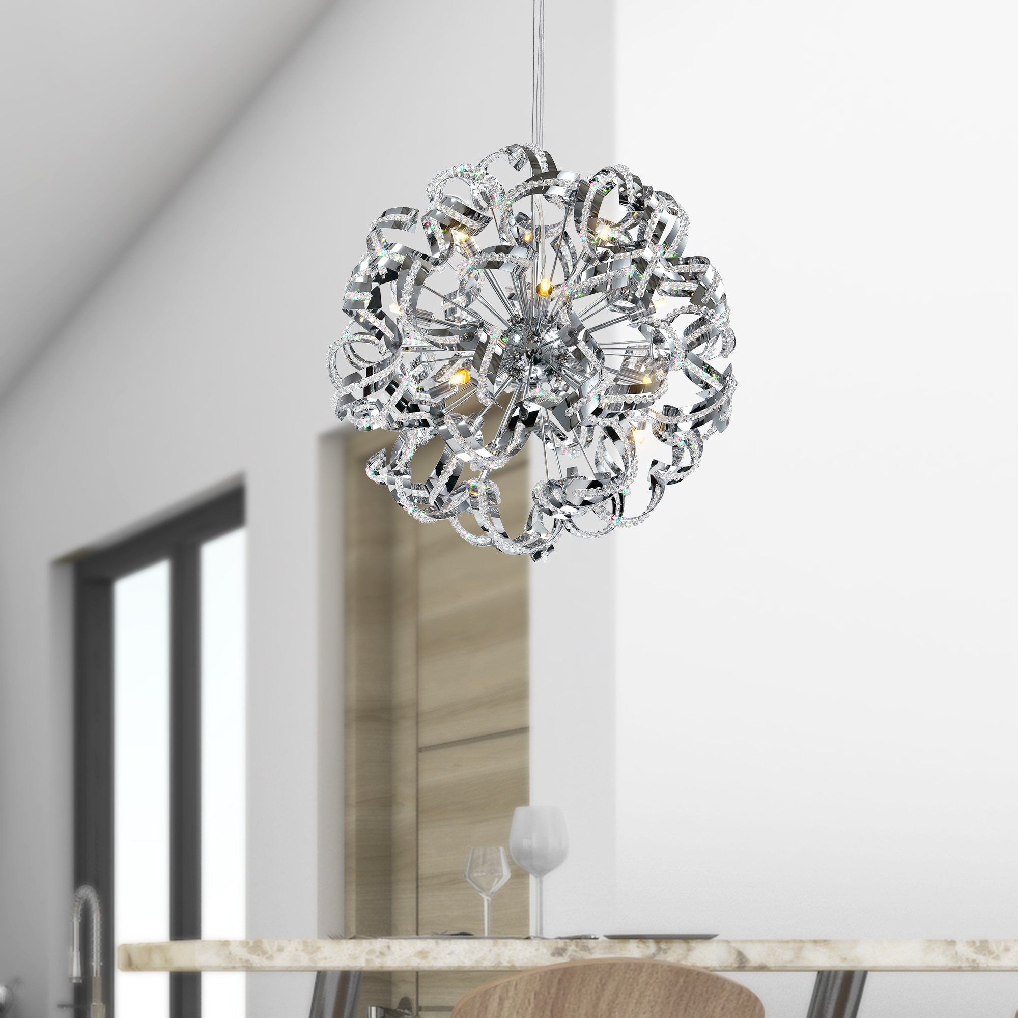 CWI Lighting 5067P19C Swivel 12 -Light Chrome Modern/contemporary For Use in Bathrooms, Bedrooms, Dining Rooms, Foyers, Kitchens, Living Rooms Chandelier