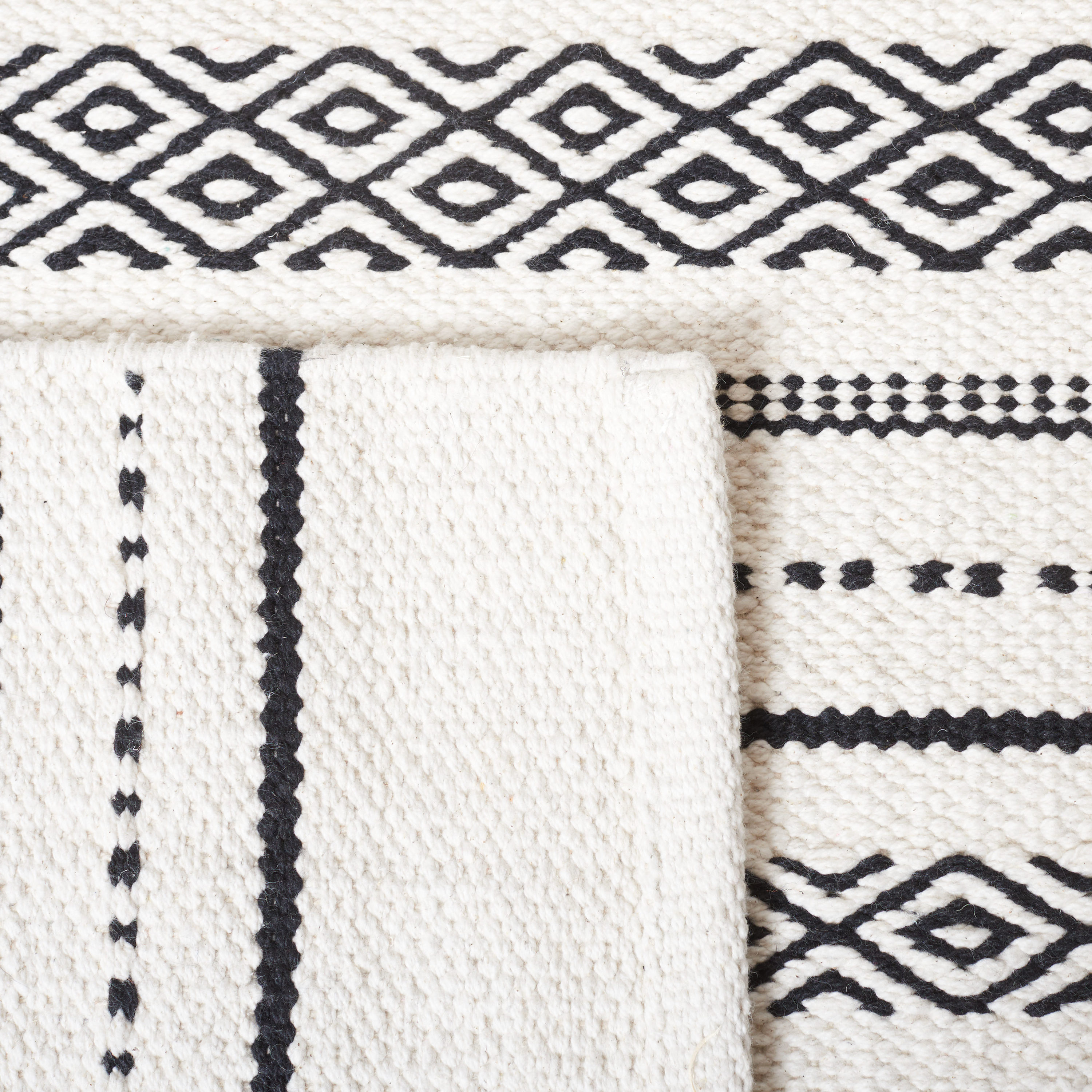 Handmade Black and Ivory Wool Cotton Striped 6' x 9' Area Rug