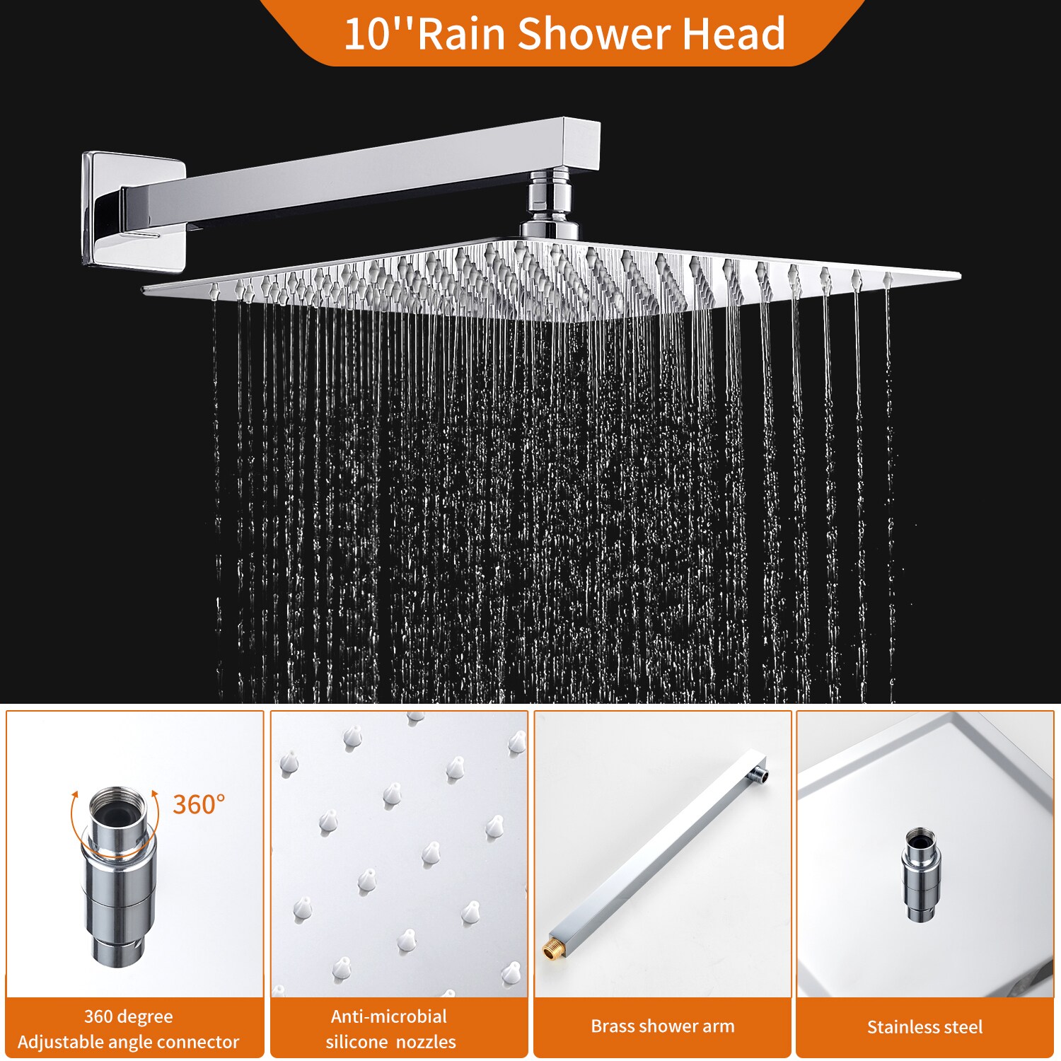 Cobbe Chrome 10-in Built-In Shower Faucet System with 2-way Diverter ...