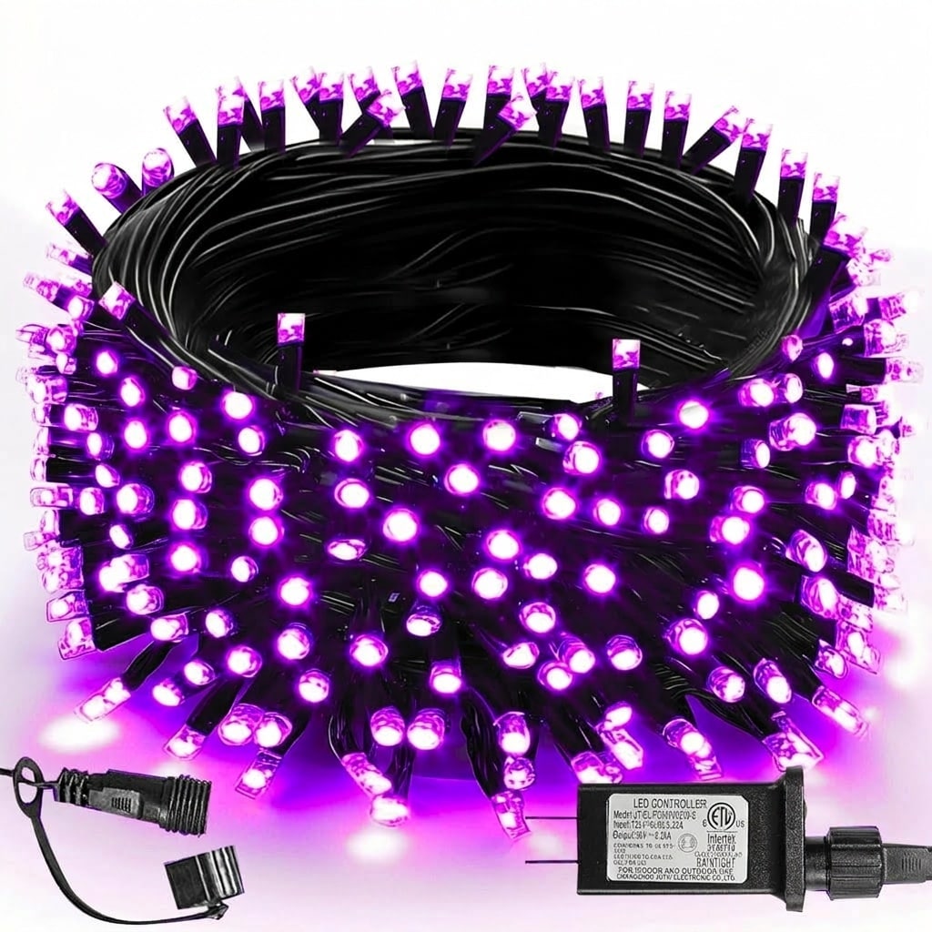 Lukvuzo  Halloween Lights 200 LED 66FT Purple String Lights Outdoor Waterproof 8 Modes Extendable for Yard Party Haunted House Indoor Decor 1 Pack
