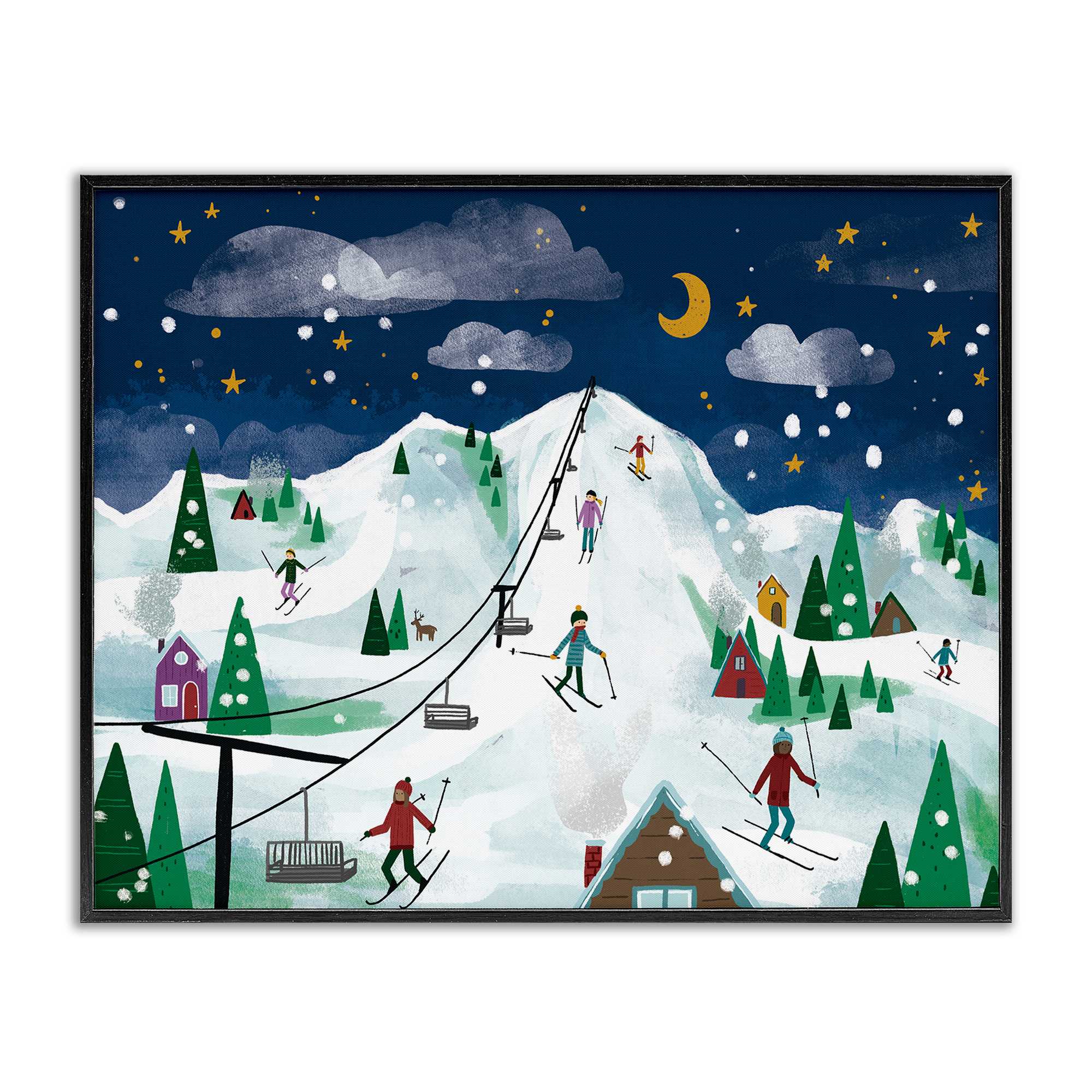 Stupell Industries 199425824312 Nighttime Ski Slopes Black Framed Giclee Art 14 x 11