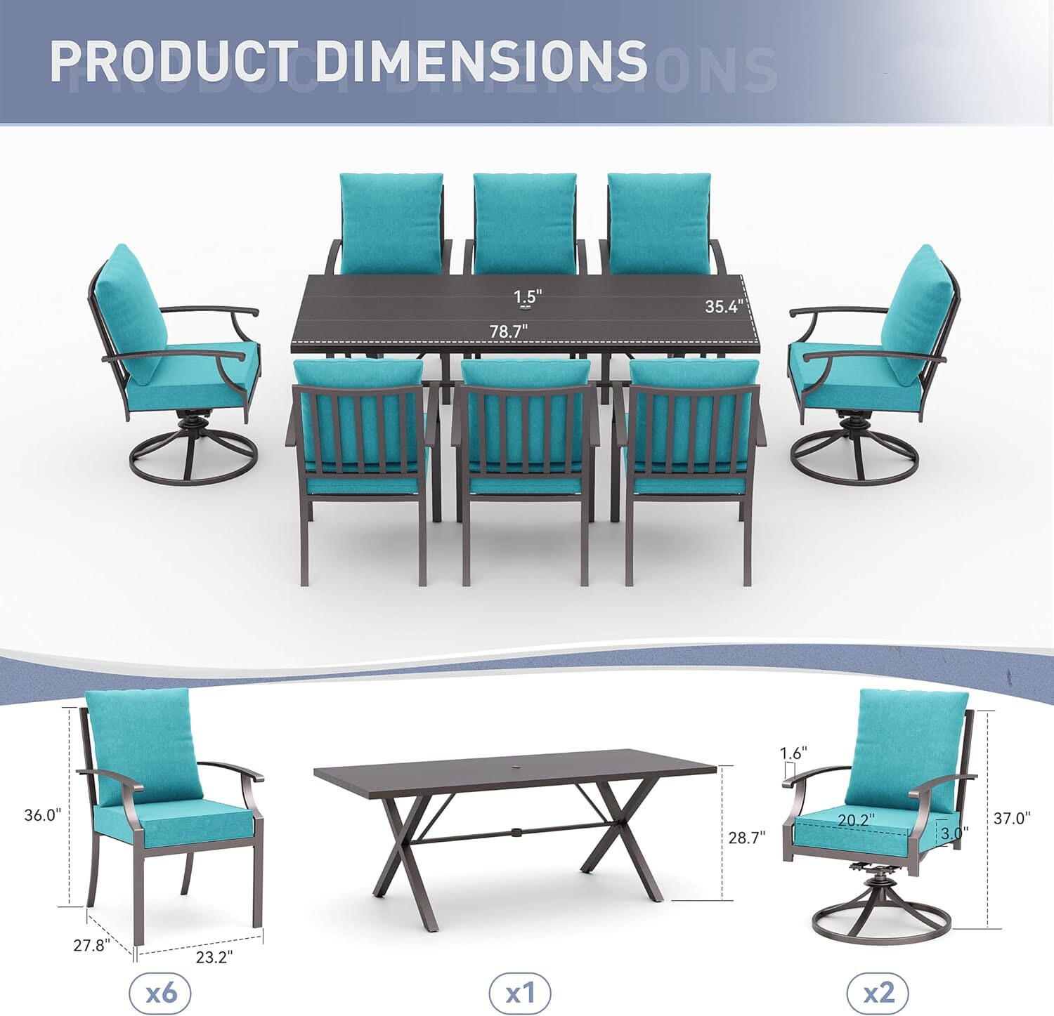 ALAULM LS-6&2DM-BLUE Patio-Dining-Sets - View #8