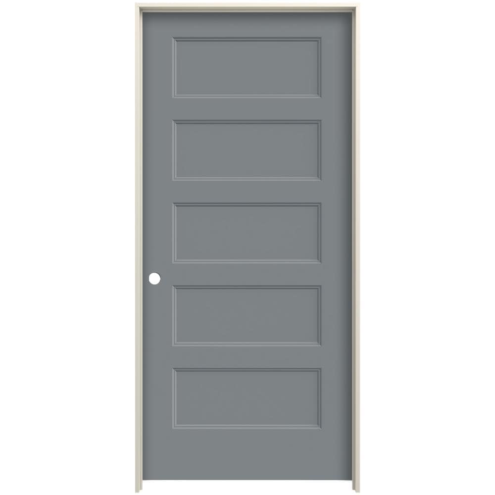 JELD-WEN LOWOLJW226200867 32-in x 80-in Gray Pearl Solid core 5-panel equal Right hand Smooth Prefinished Molded composite Flat Jamb Single Prehung Interior Door