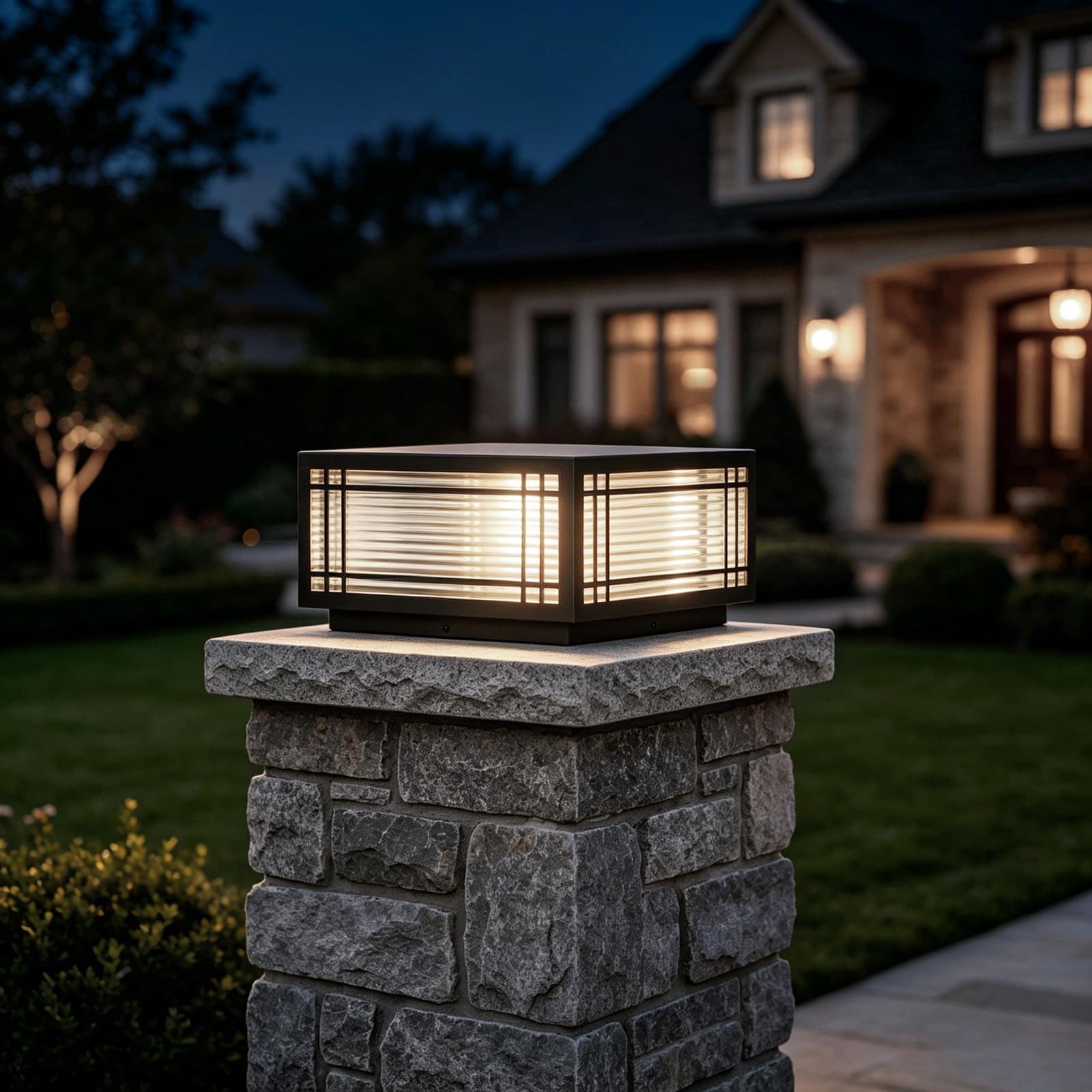 Phyfalip  Modern Outdoor Post Cap Light Waterproof Stainless Steel Lawn Column Lamp with Pier Mount for Yard Deck and Patio