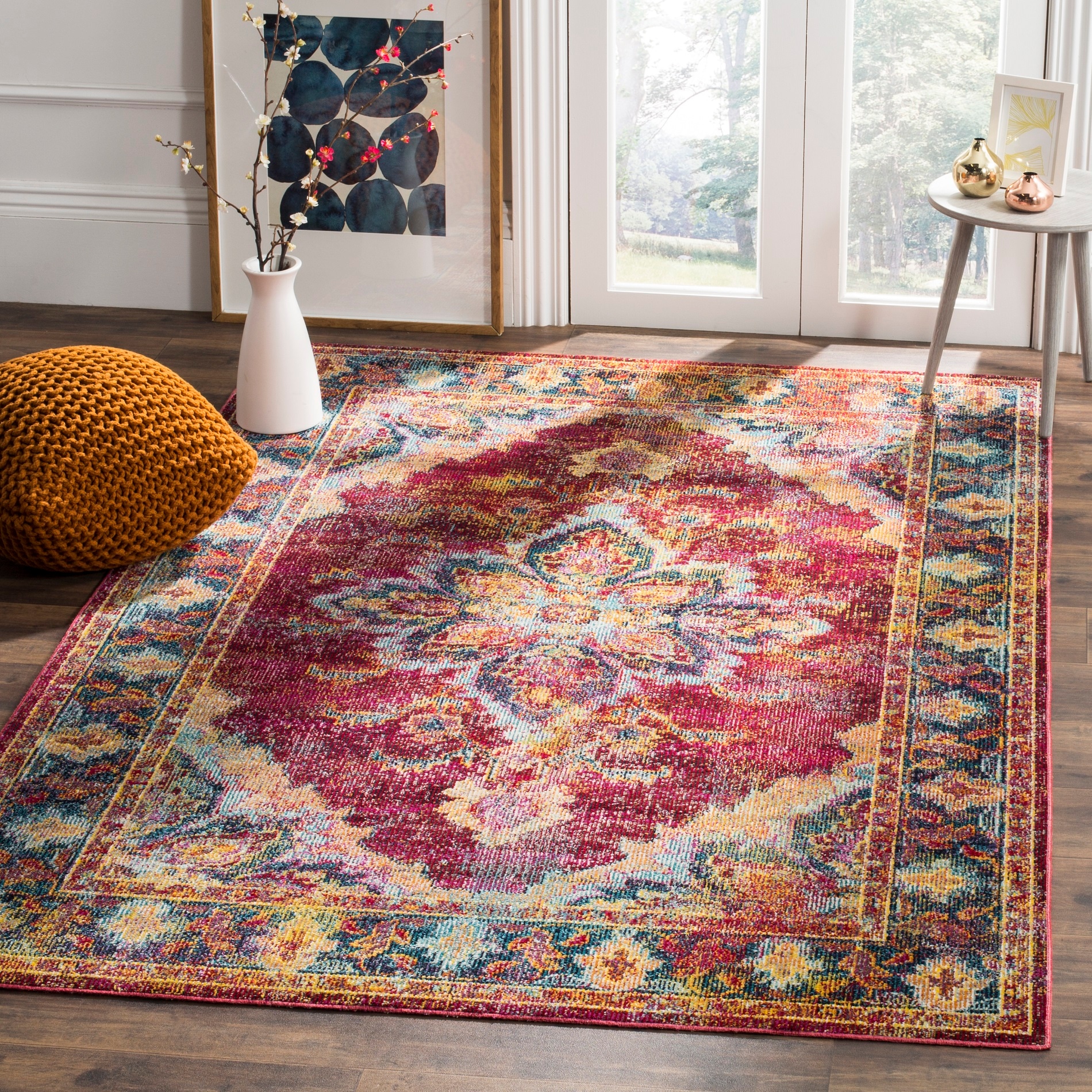 Safavieh CRS508R-3 Crystal Dansa 3 x 5 (ft) Loomed Polypropylene Ruby/Navy Rectangular Indoor Floral/Botanical Oriental Throw rug