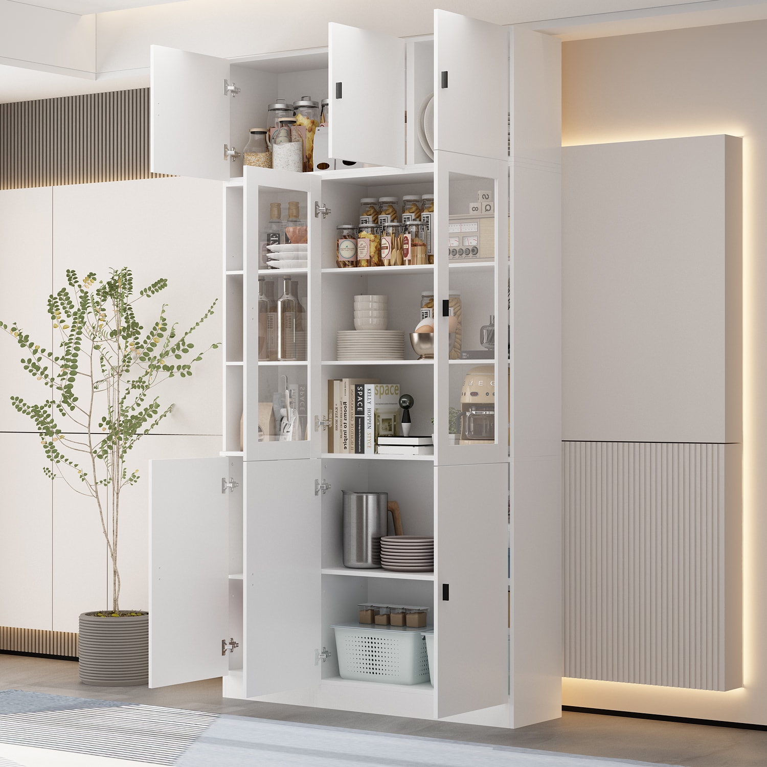 FUFU&GAGA Contemporary/Modern White Pantry with Wine Storage in the ...