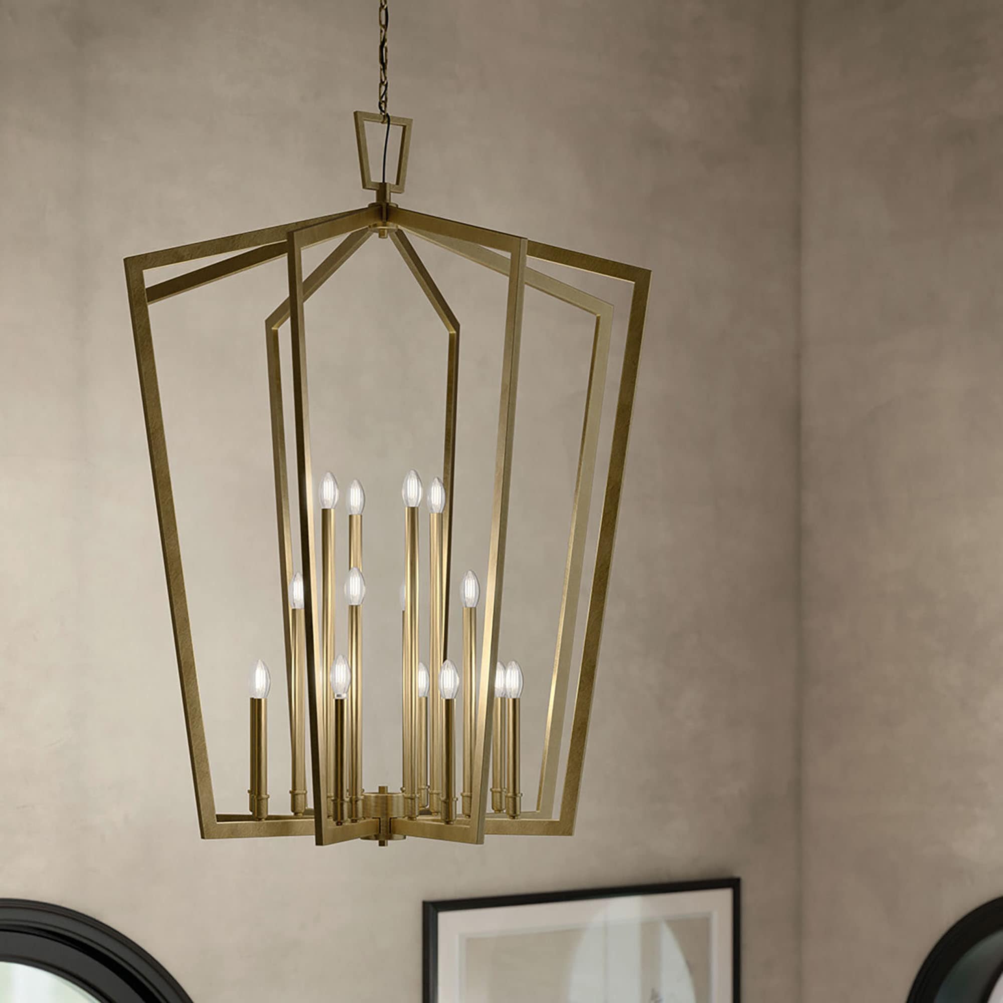 Kichler 43499NBR Abbotswell 16 -Light Natural Brass Traditional Lantern Large Hanging Pendant light