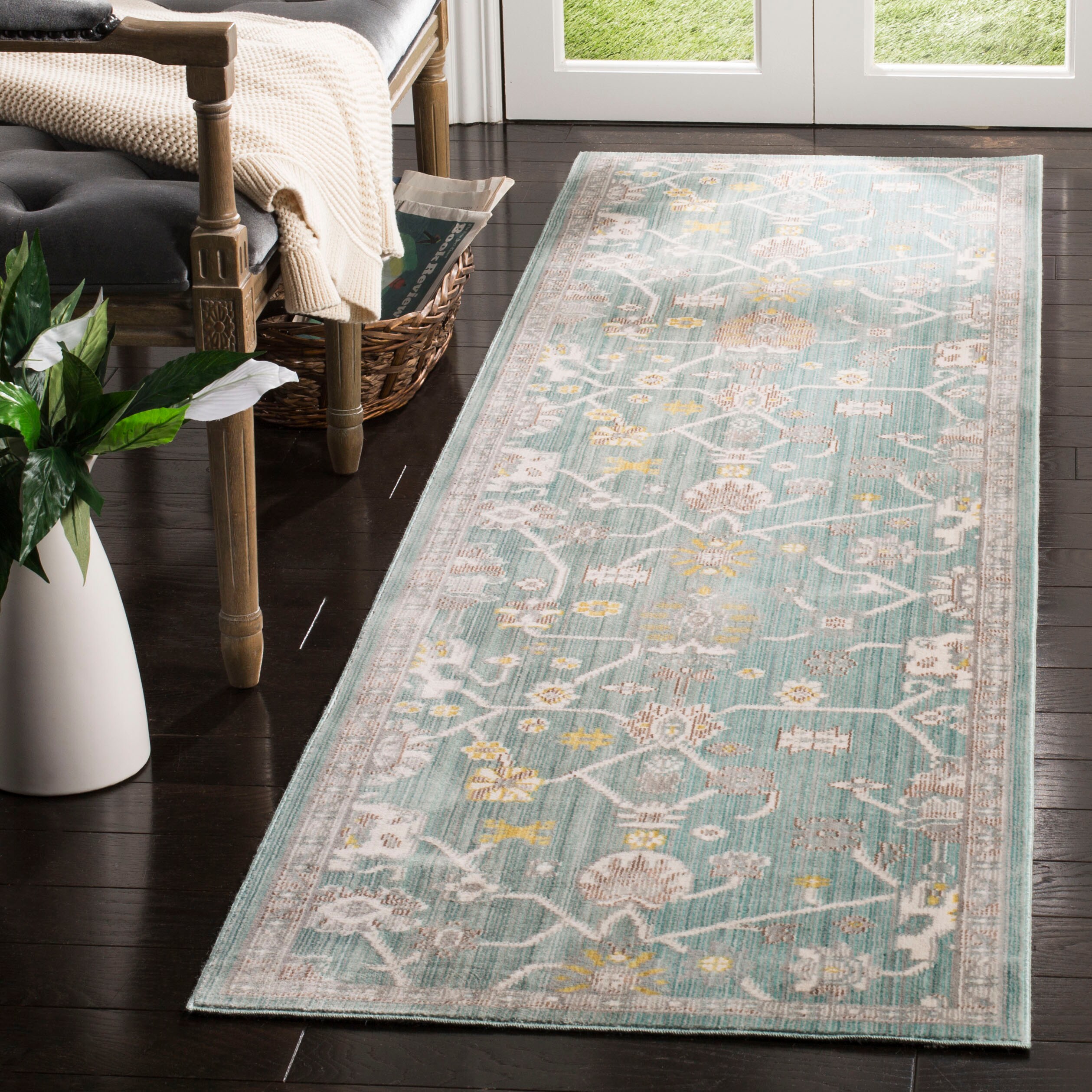 Safavieh VAL116S-28 Valencia Hollis 2 x 8 (ft) Loomed Polyester Steel Blue Rectangular Indoor Distressed/Overdyed Vintage Runner rug