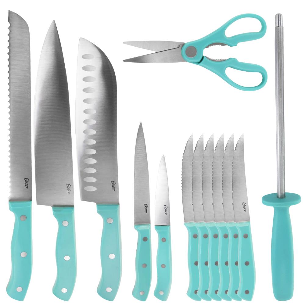 Oster Steffen 14-Piece Stainless-Steel Cutlery Set with Block, Blue