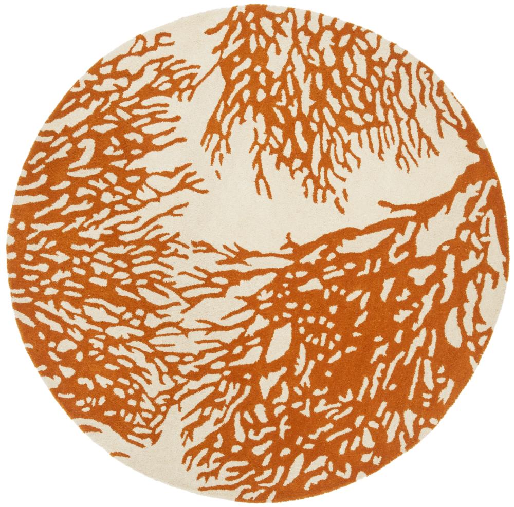 Safavieh BEL115B-7R Bella Sprigs 7 x 7 (ft) Tufted Wool Beige/Terracotta Round Indoor Floral/Botanical Area rug