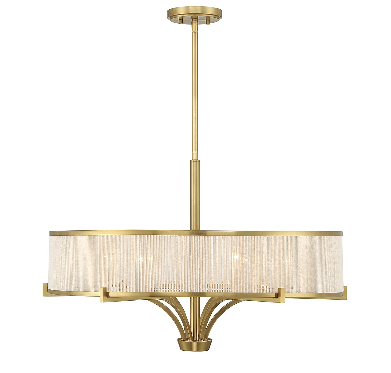 Warm Brass 6-Light Chandelier with White String Drum Shade