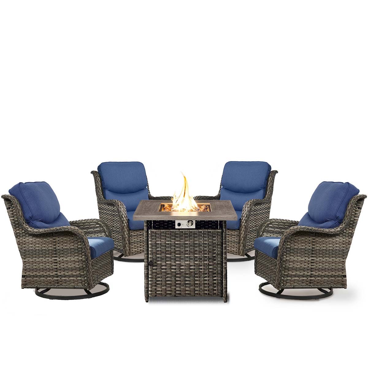 Rilyson FS099024XLX2-1 CAROLINA 5 -Piece Woven Patio Conversation Set with Blue Cushions