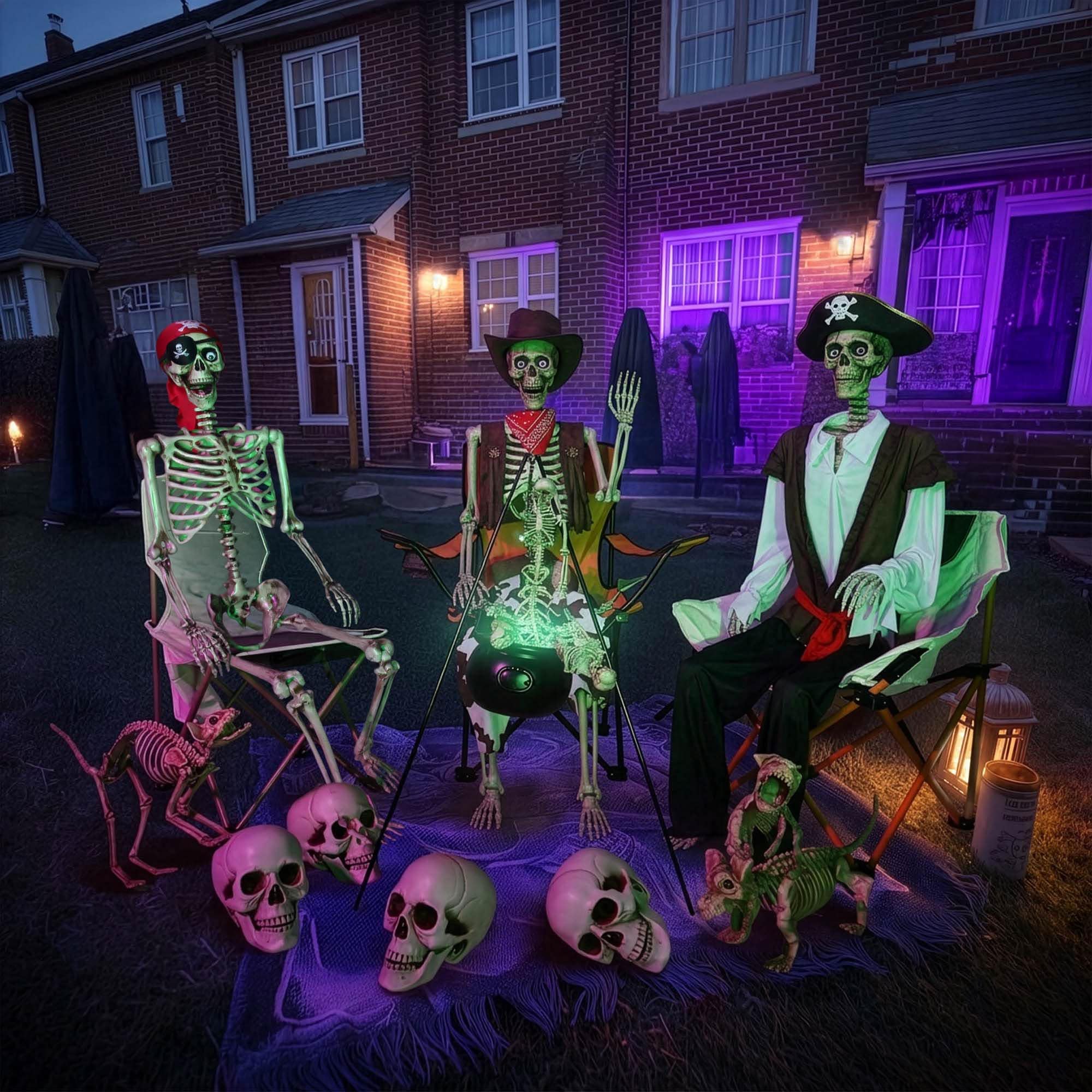 Yescom  3 Pcs Halloween Skeleton 5.6 -FT Life Size Pirate Captain and Cowboy Full Body Bone Party 2026