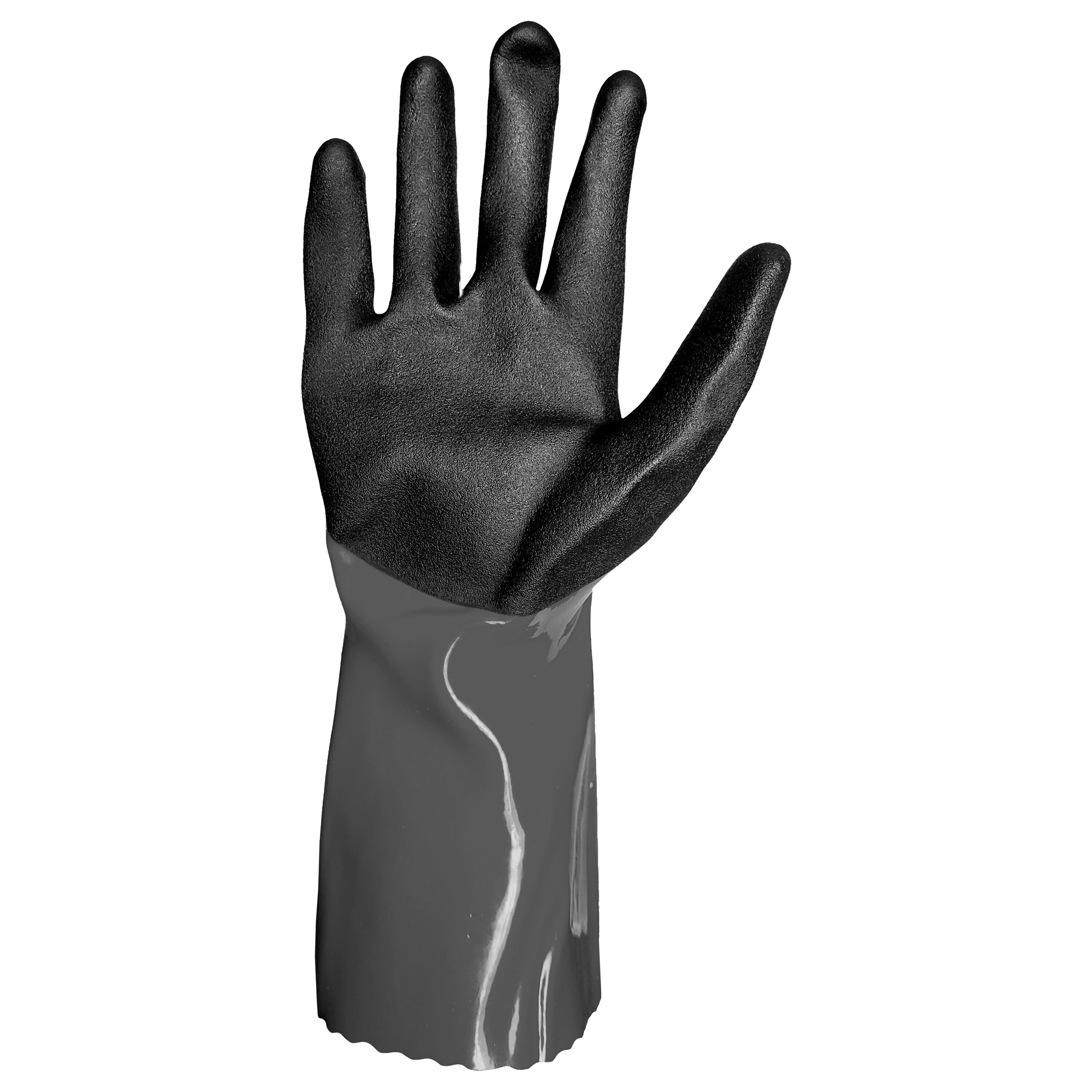 Handcrew Fits All Grey Chemical Resistant Pvc Nitrile Dipped Gloves In 