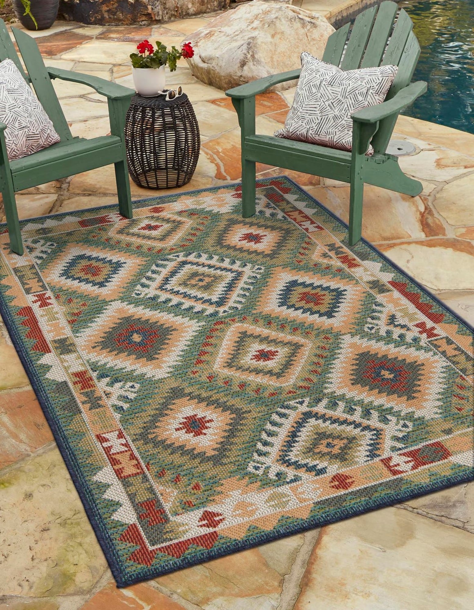 Unique Loom 3177109 Paz Baja Outdoor 5 x 8 (ft) Loomed Polypropylene Green Rectangular Indoor/Outdoor Geometric Coastal Area rug