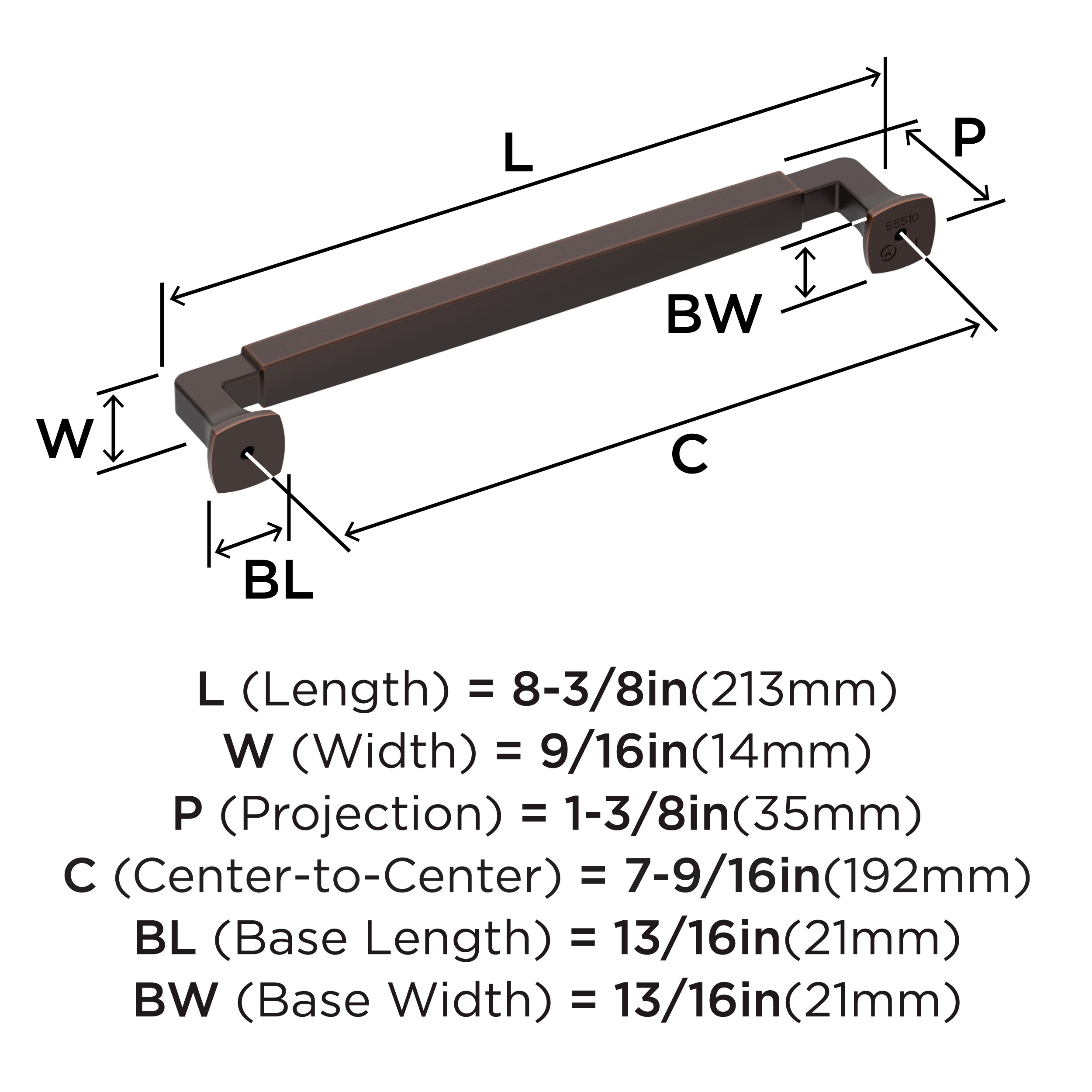 Oil-Rubbed Bronze 7-9/16" Cabinet Drawer Pull Bar
