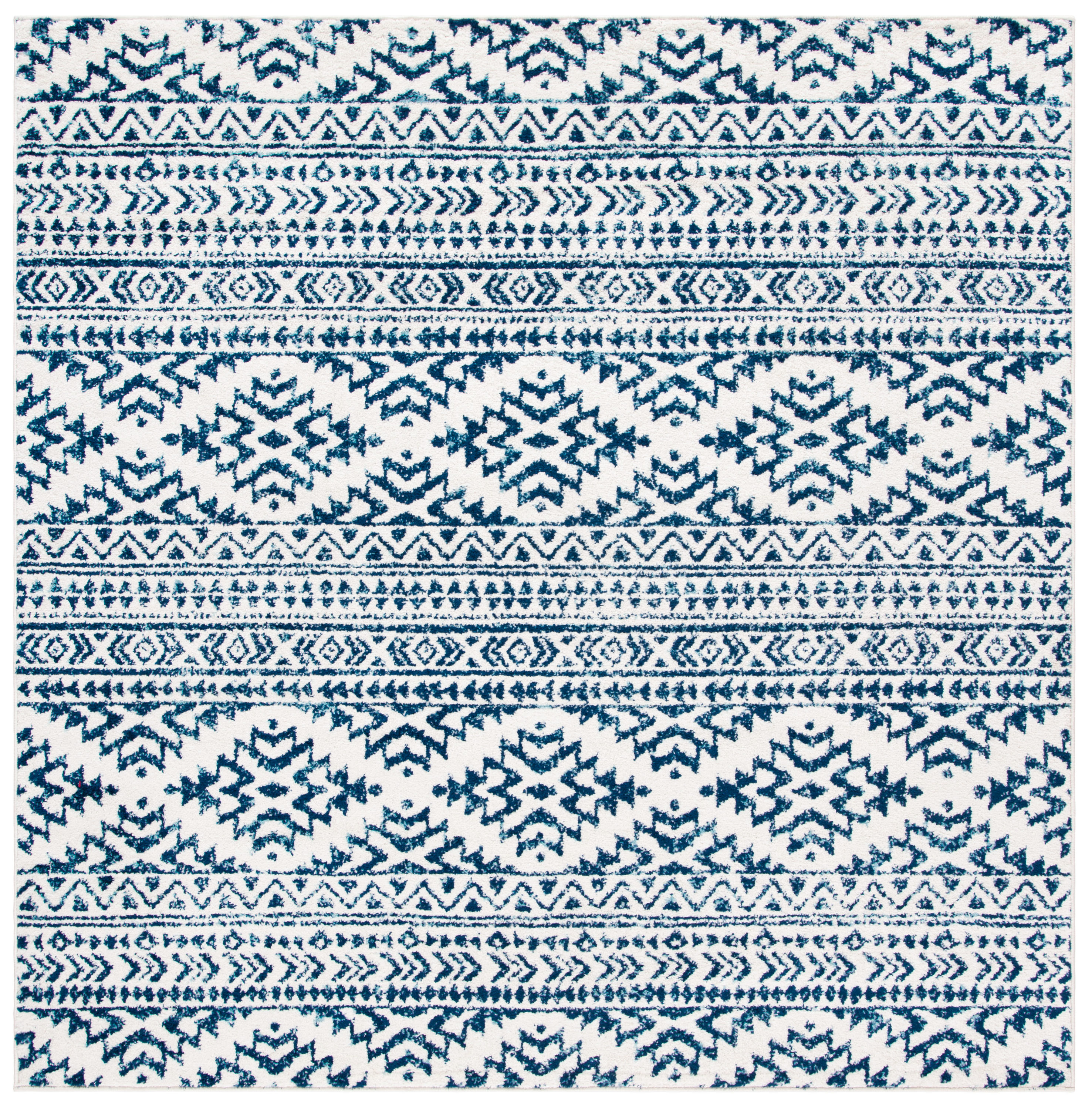 Safavieh TUL272D-9SQ Tulum 9 x 9 (ft) Loomed Polypropylene Ivory/Navy Square Indoor Distressed/Overdyed Bohemian/Eclectic Area rug