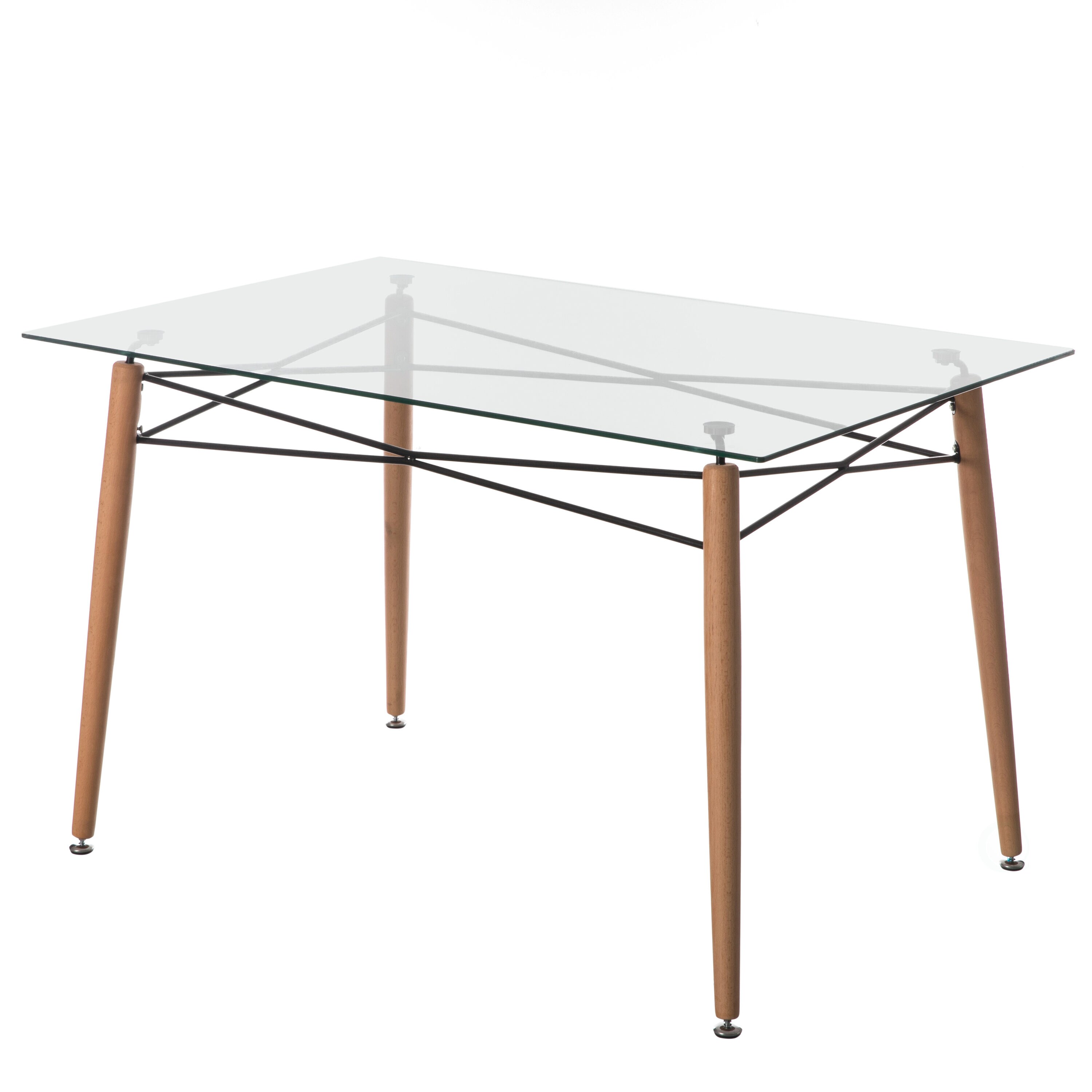 FABULAXE QI004455 Clear Country Dining Table, Glass top with Wooden Wood 31.5-Inches L x 29.25-Inches H