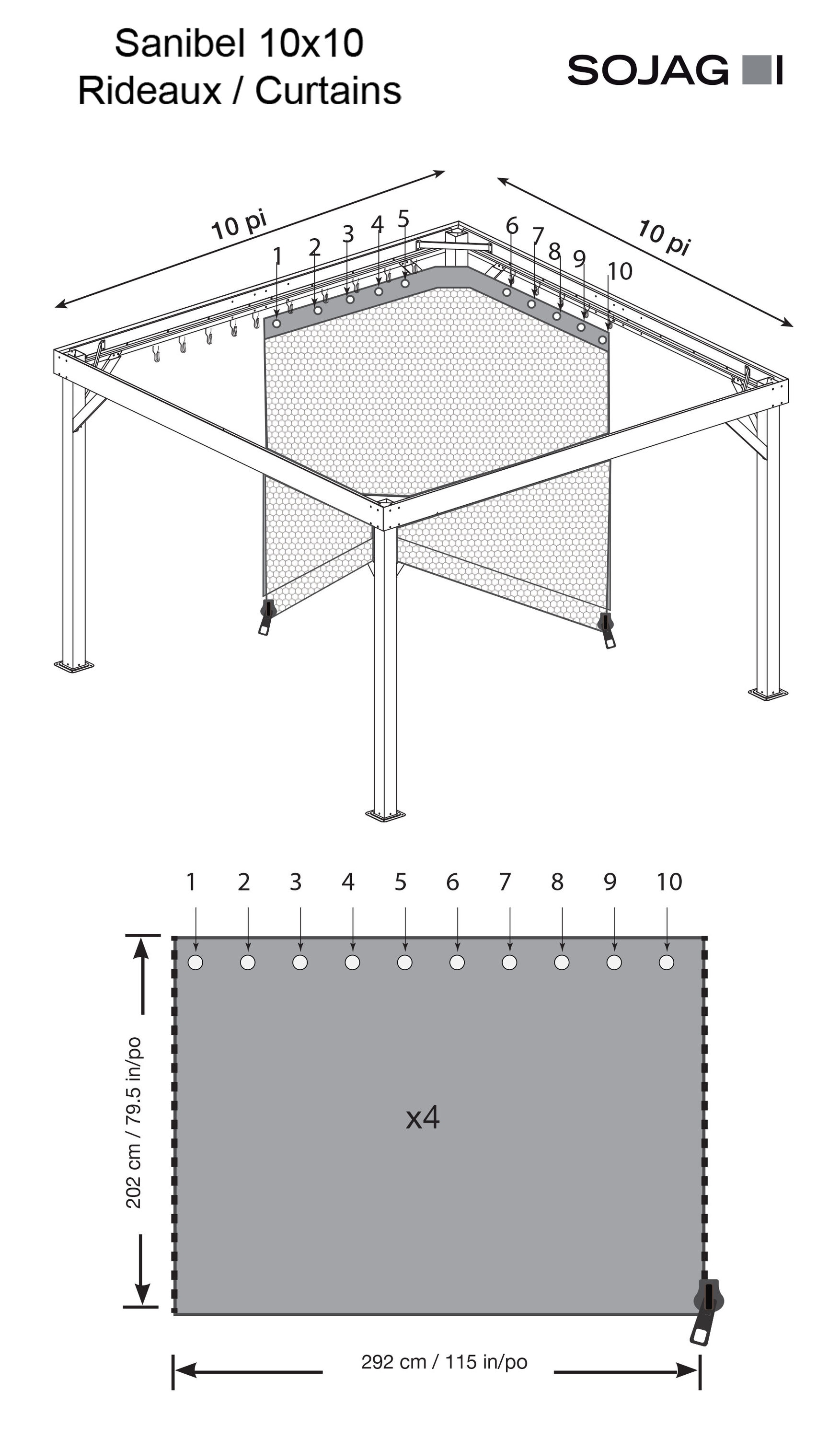 Large Brown Polyester Gazebo Screen with Steel Frame