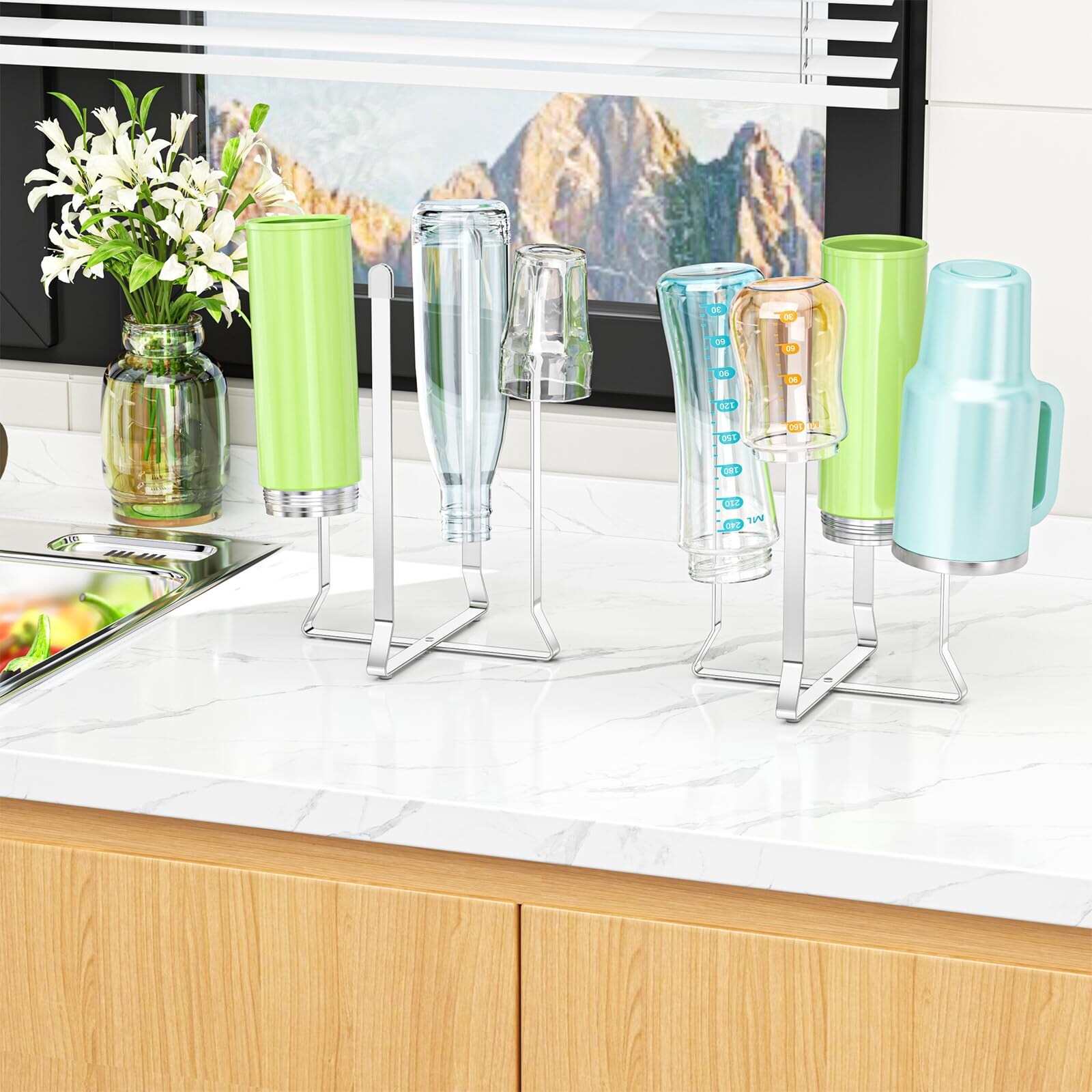 Etokfoks Silver Foldable Metal Rack Dish Rack Rapid Drying Stainless ...