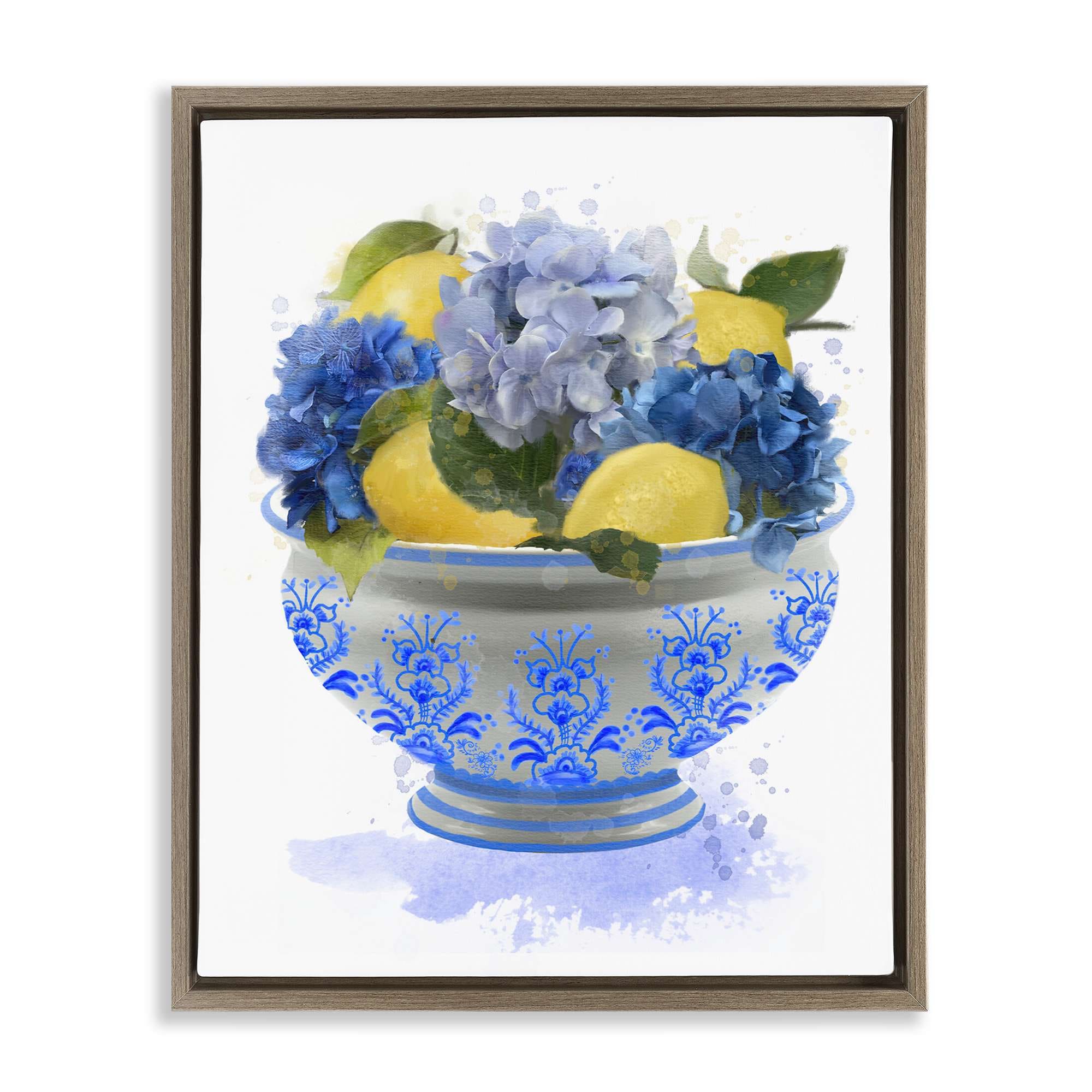 Stupell Industries BS-492-FFE-24X30 Hydrangea and Lemon Bowl Brown Framed Floater Canvas Wall Art By Matthew Piotrowicz 25 x 31