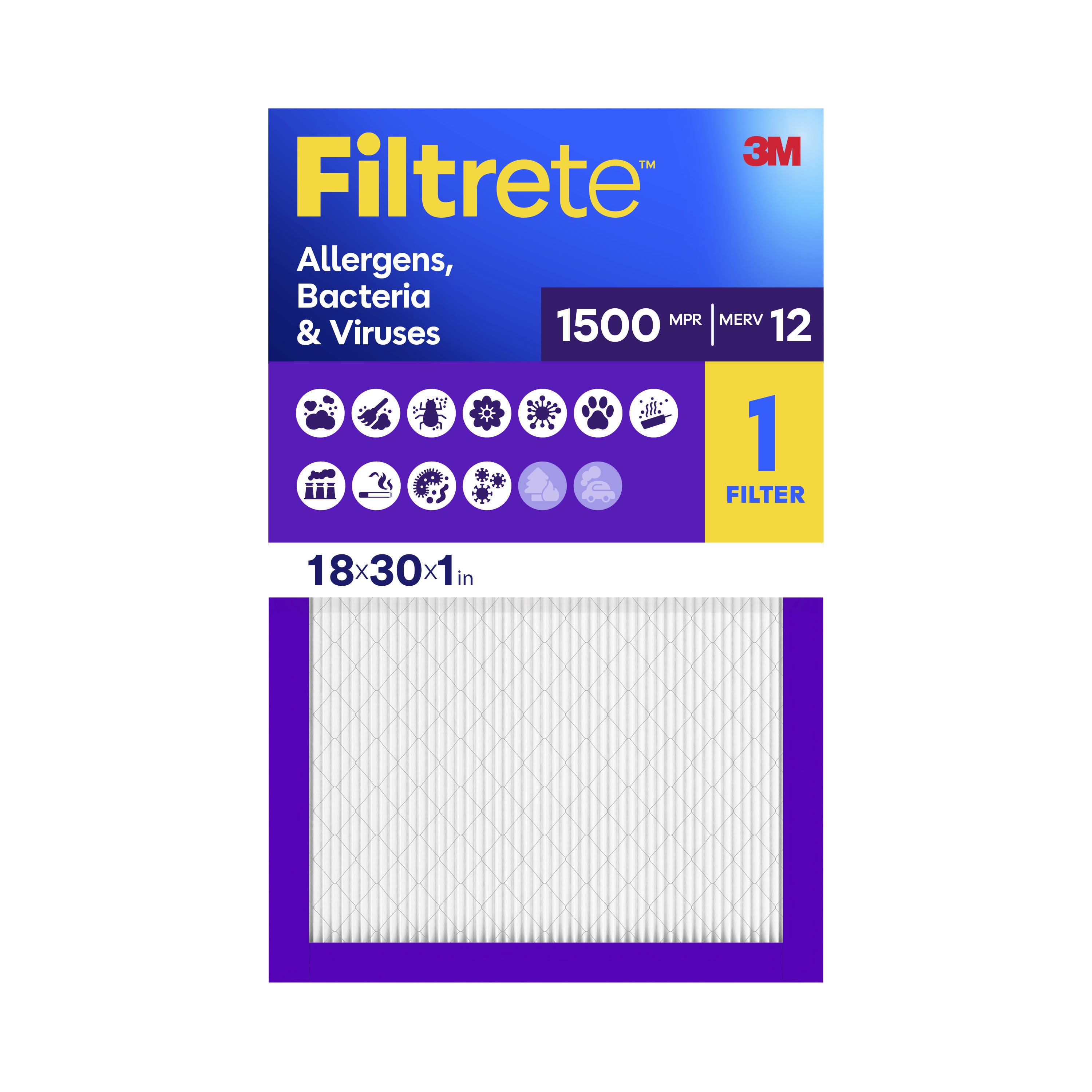 Filtrete 18 x 30 x 1 MERV 12 1500 MPR Allergen, Bacteria and Virus Electrostatic Pleated Air Filter