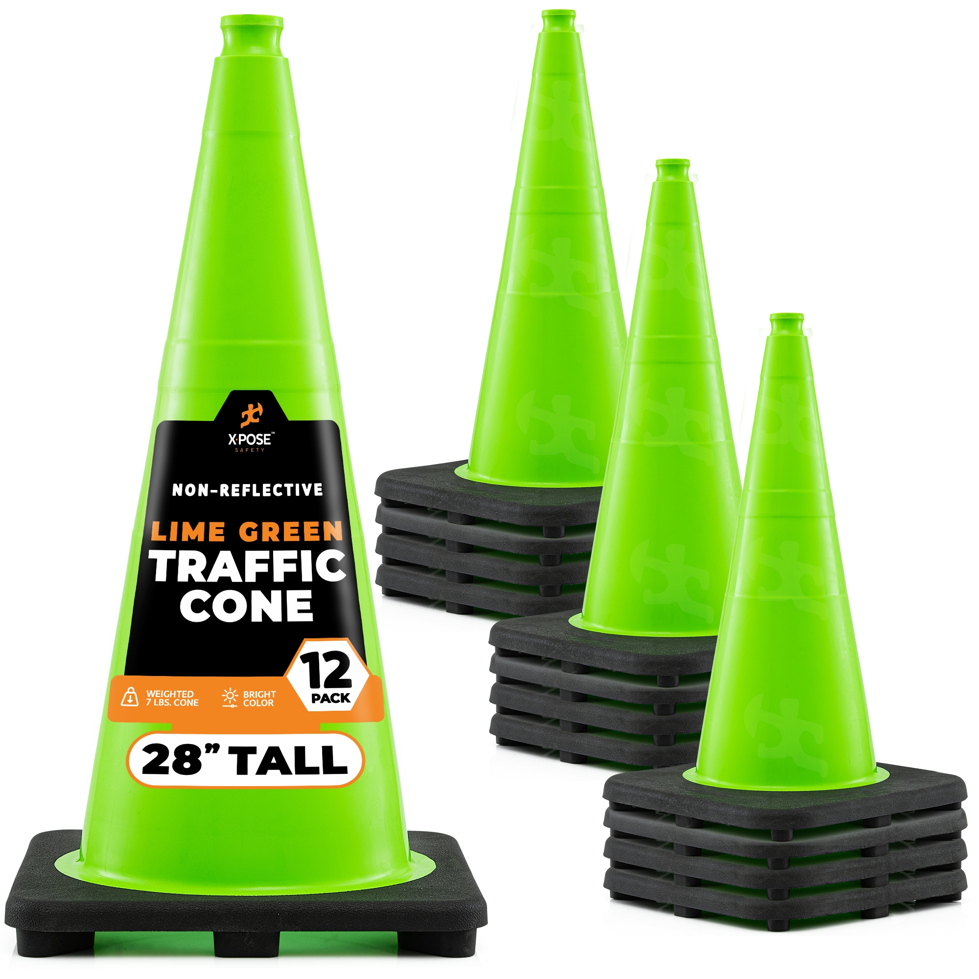 XPOSE SAFETY LTC28-12-X 12 -Pack 40-in Green Traffic safety cone