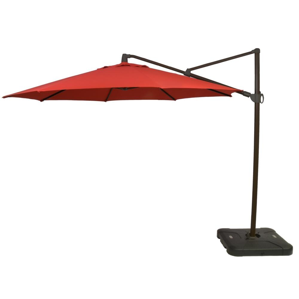 Plantation Patterns 9119-012946BK 9-ft Red Crank Offset Patio Umbrella with Base