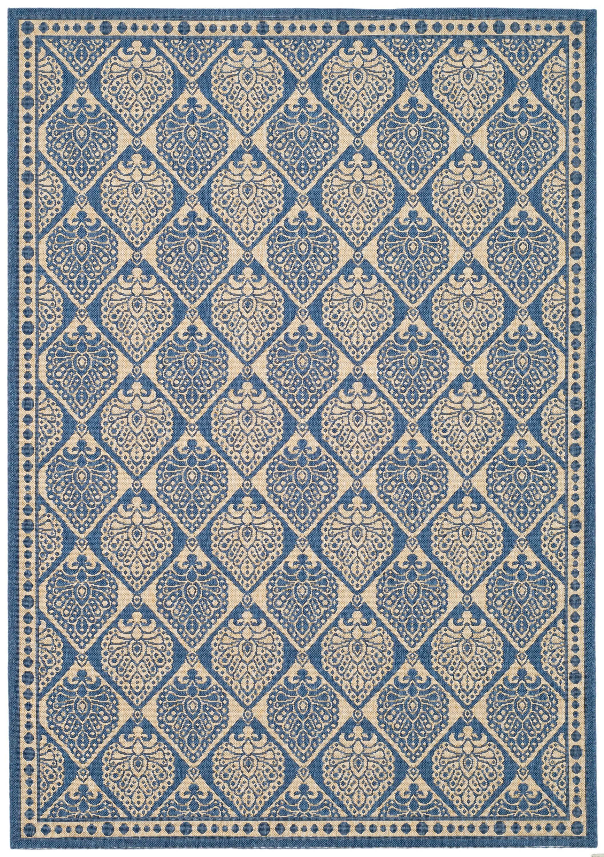 Safavieh CY5149C-8 Courtyard Teardrop 8 x 11 (ft) Loomed Polypropylene Blue/Ivory Rectangular Indoor/Outdoor Damask Coastal Area rug