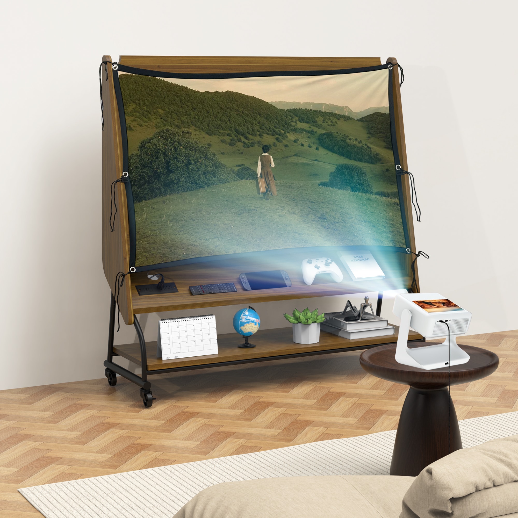 Sunrinx MG67-4-DSG Farmhouse/Rustic Brown 49.21-in W TV stand Integrated TV Mount ( Accommodates TVs up to 50-in )