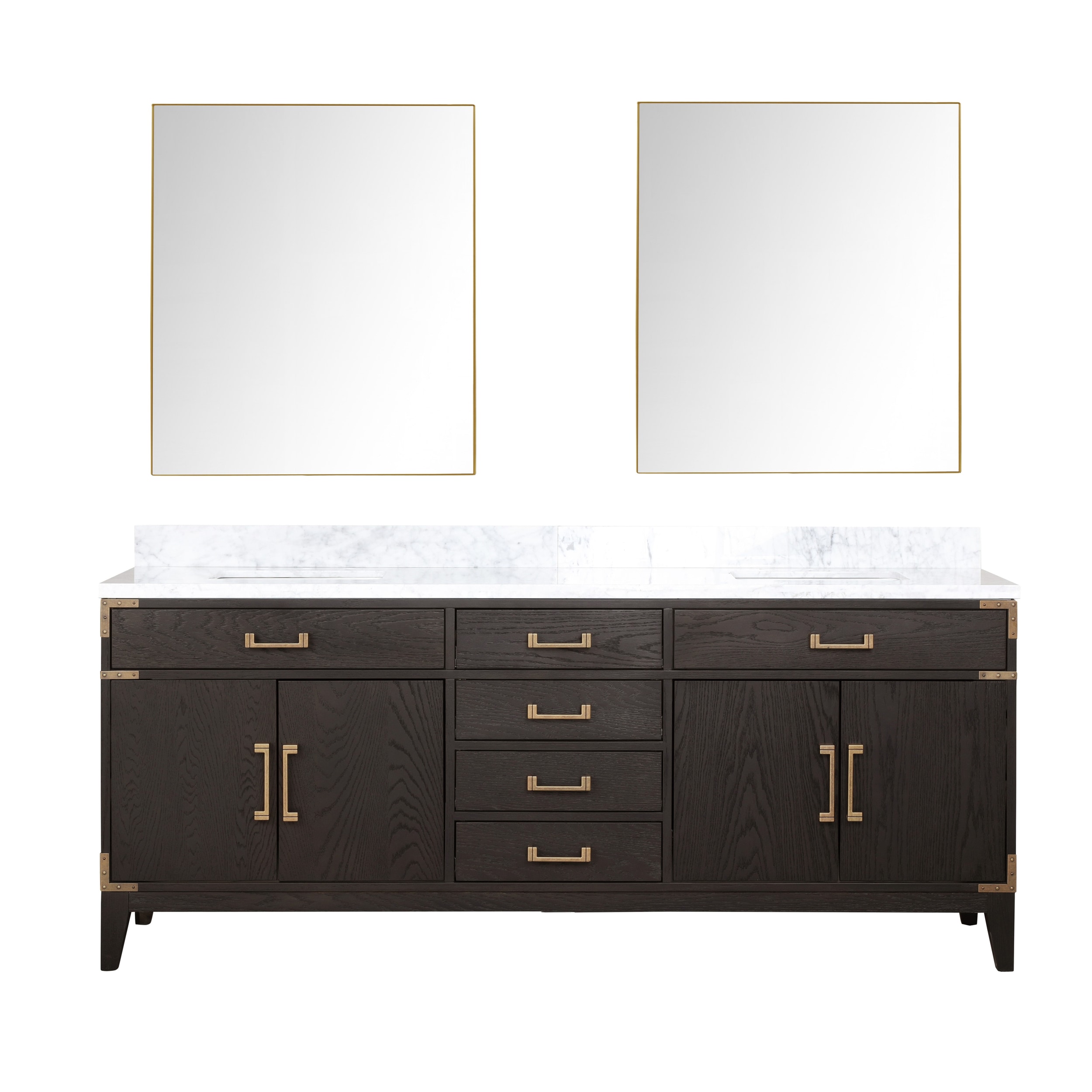 Lexora LVW80DK110 Wilton 80-in Brown Oak Undermount Double sink Bathroom Vanity with White Carrara Marble Marble Top (Mirror Included)
