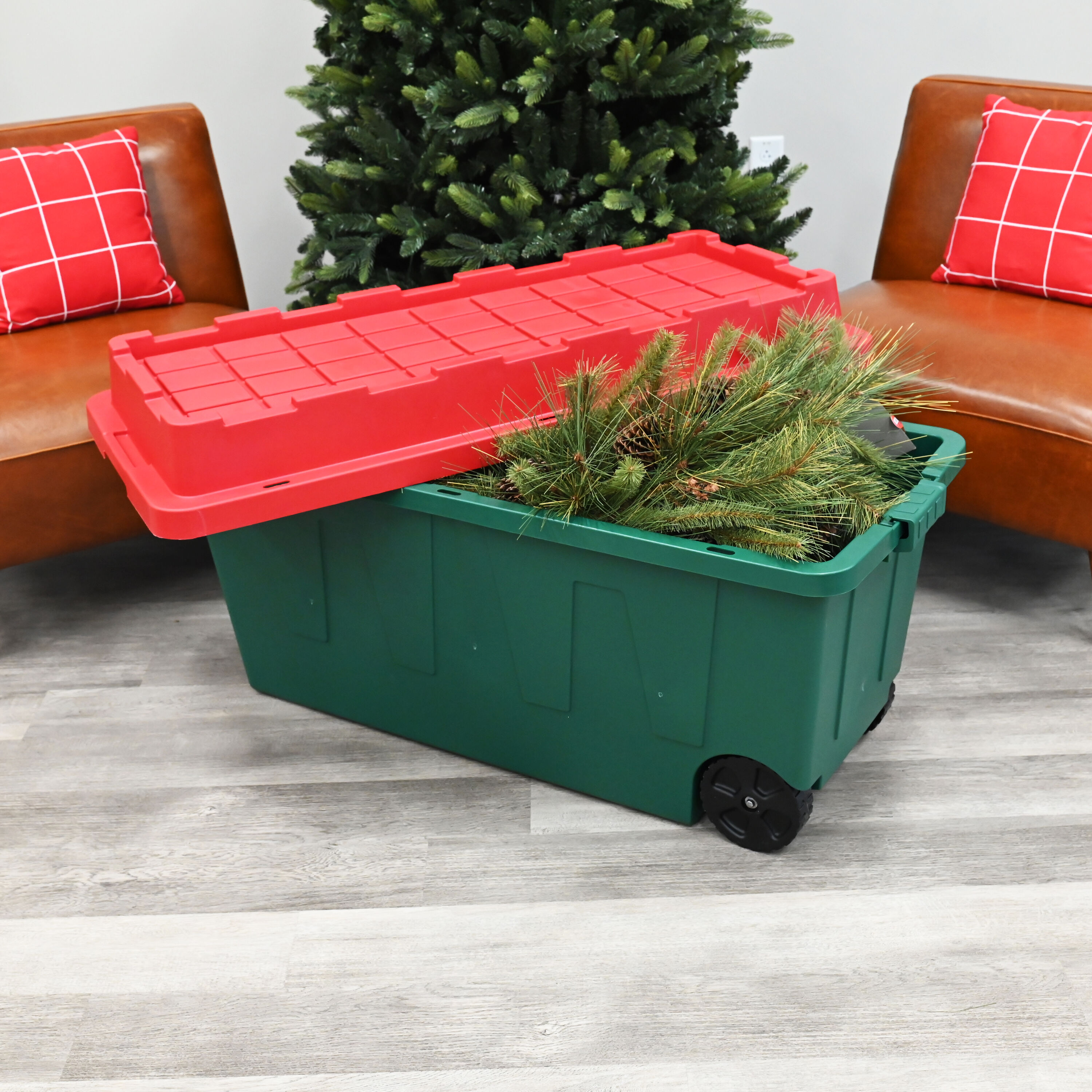 Organize-it 65 Gal. Holiday Tree Storage Bin in Clear Base and Red Cover  ST53221501 - The Home Depot