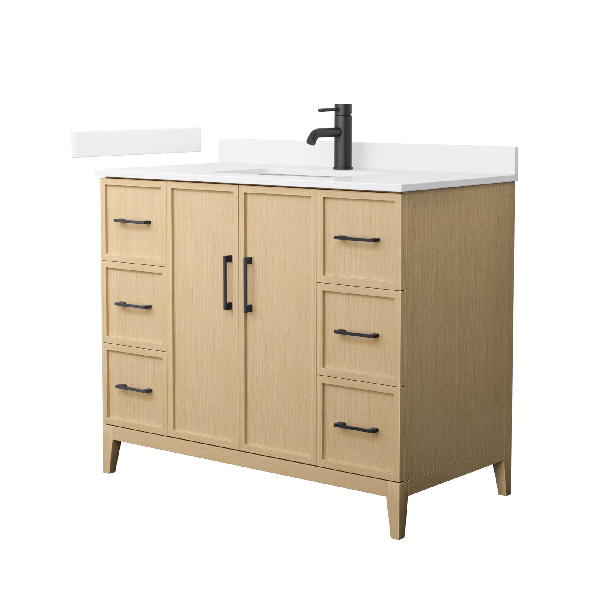 Wyndham Collection WCH717142SHBWQUNSMXX Elan 42-in White Oak with Matte Black Trim Undermount Single Sink Bathroom Vanity with White Quartz Quartz Top